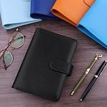 Antner A6 PU Leather Notebook Binder Refillable 6 Ring Budget Binder Cover with Magnetic Buckle Closure, Black