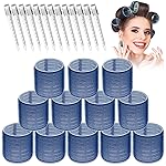 Jumbo Hair Curlers Set - 24 Large Rollers with 12 Rollers and 12 Clips for Long, Thick Volume (Blue)