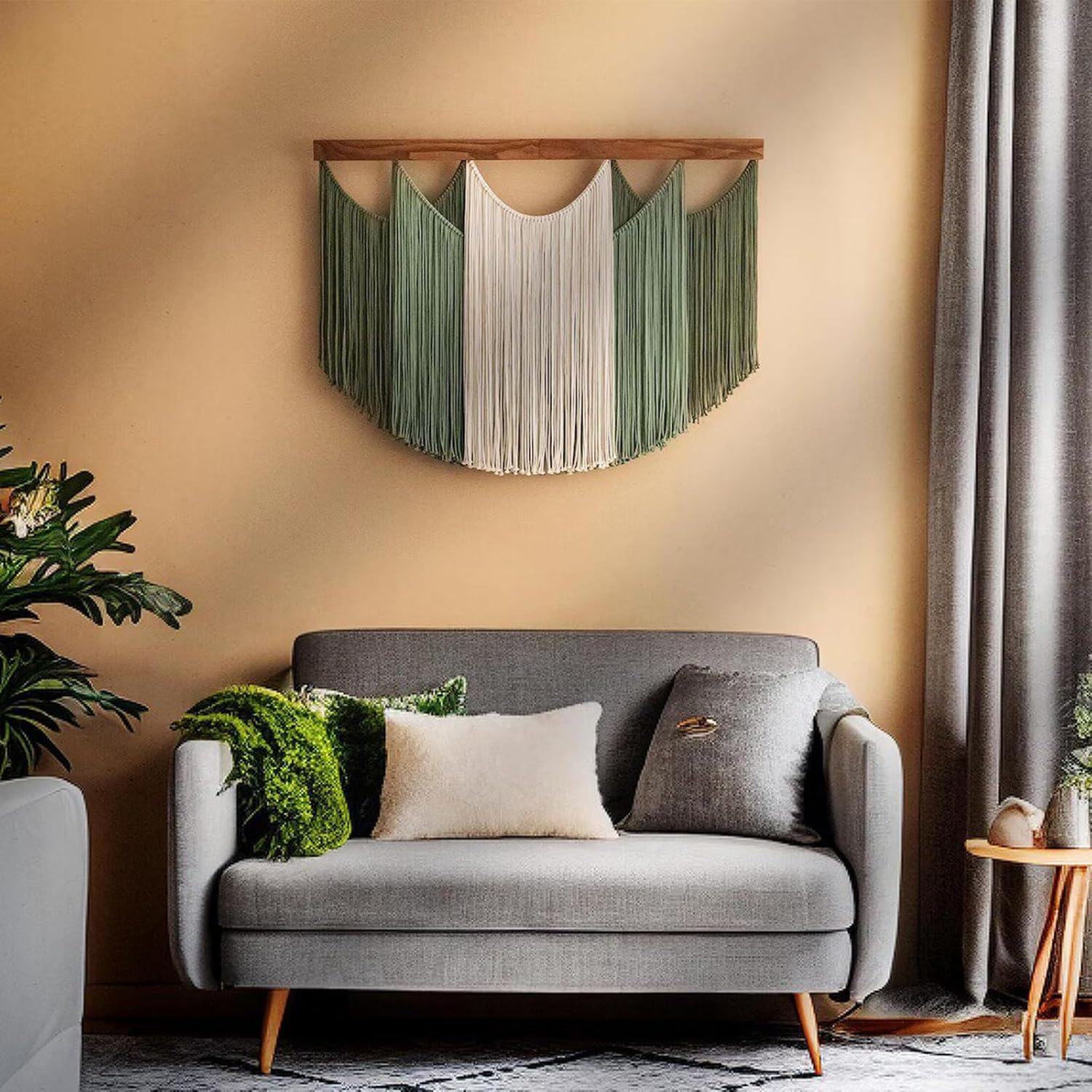 Bohemian Macrame Wall Hanging, Retro Decorative Tapestry, Cotton Rope Tassel Large Wall Decor for Living Room, Bedroom, Modern Farmhouse Boho Home Decor(47.2" W x 33.5" H, Gray)