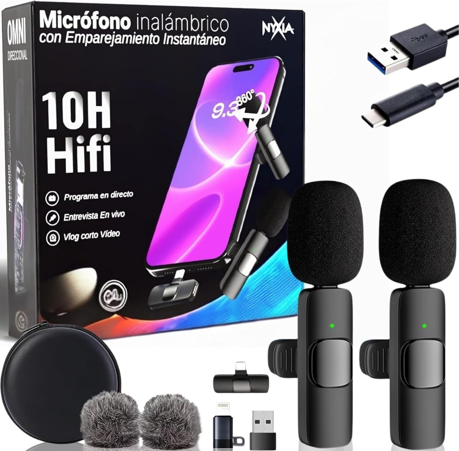 audición, vídeo y micrófono Nyxia® 2 Pack Micrófono Inalámbrico