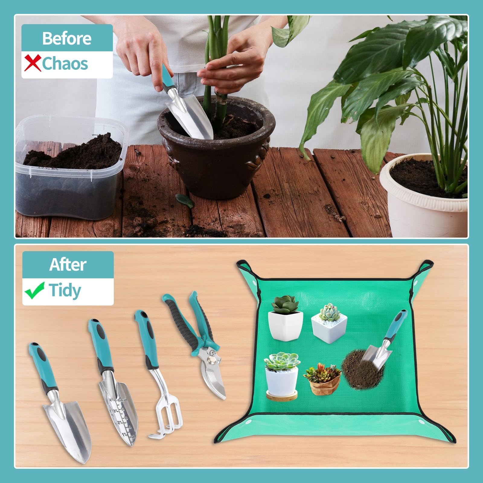 7 Piezas Herramientas de Jardín Kit Jardineria,Kit de Jardinería,Herramientas de Mano de Jardín,para Trasplantar Flores y Verduras,Aflojar el Suelo,Desherbar