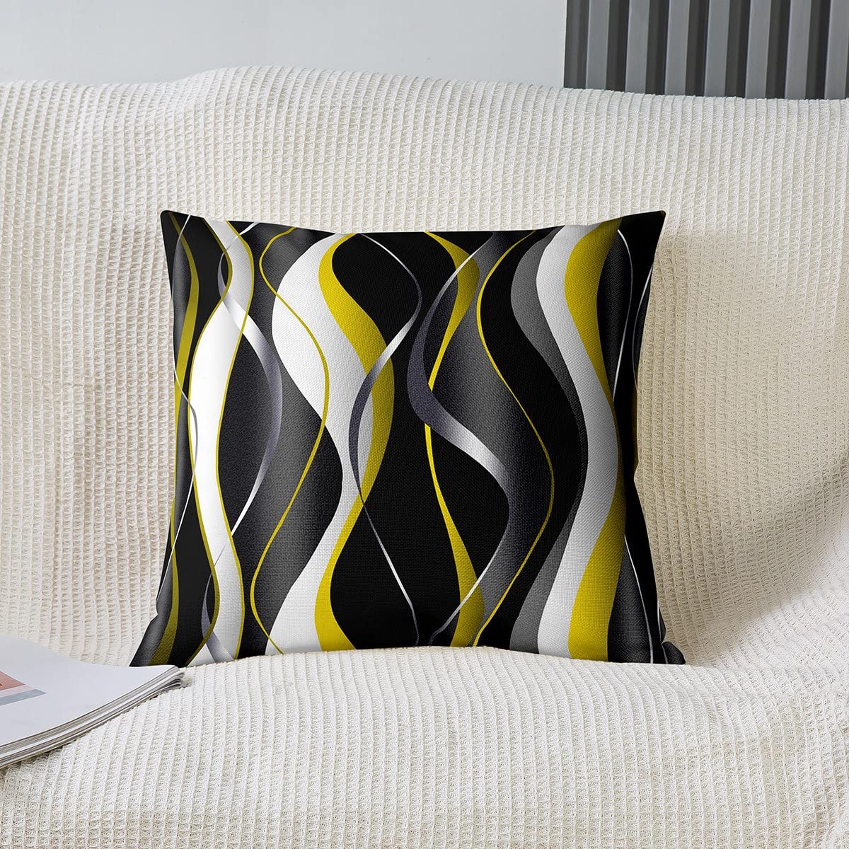 Loussiesd Geometric Throw Pillow Covers 20"x20" Set of 2 Soft White Yellow Black Grey Lines Cushion Covers for for Sofa Modern Abstract Art Decorative Pillowcases Outdoor Pillows Covers - Image 2