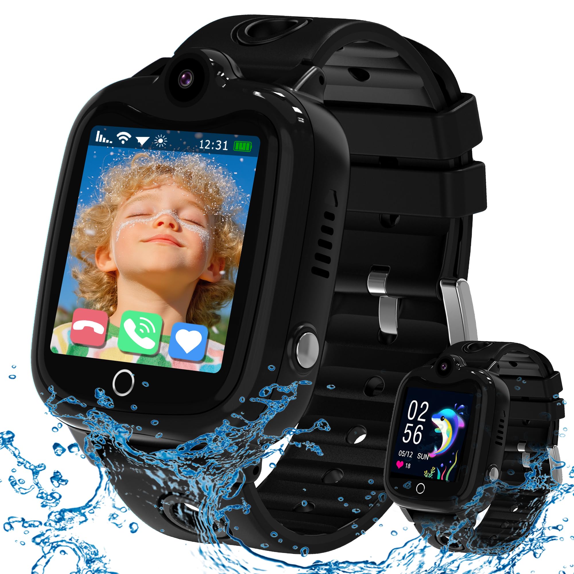4G Smartwatch Bambini, Orologio Smartwatch Bambini con GPS Videochiamate Chiamate Telefono, Orologio GPS Bambini Bambino IP68 Impermeabile Sveglia Giochi Modalità Classe Regalo per Ragazzo Ragazza
