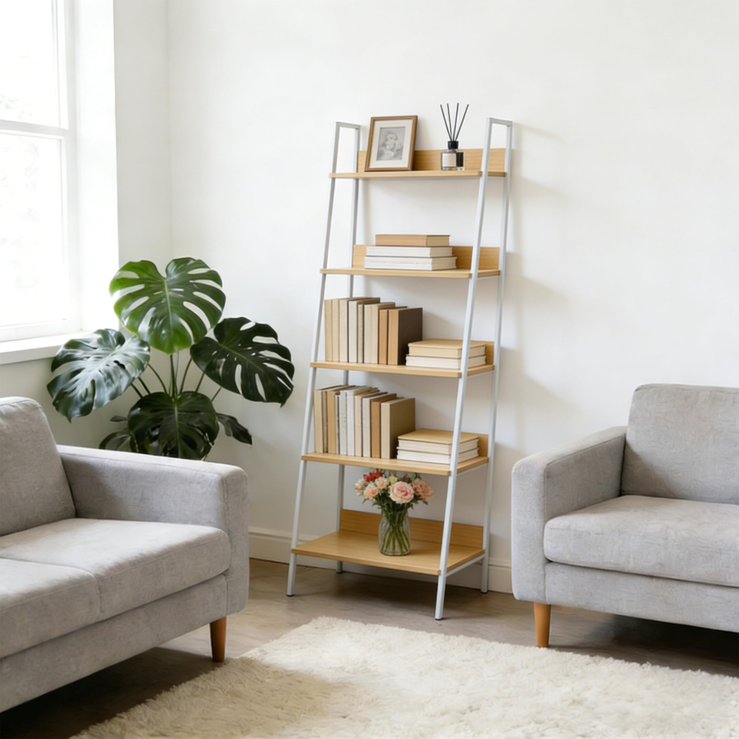 Relaxdays Scaffale a Scala Moderno, 5 Ripiani per Piante, Libri e Decorazioni, 170 x 60 x 30 cm