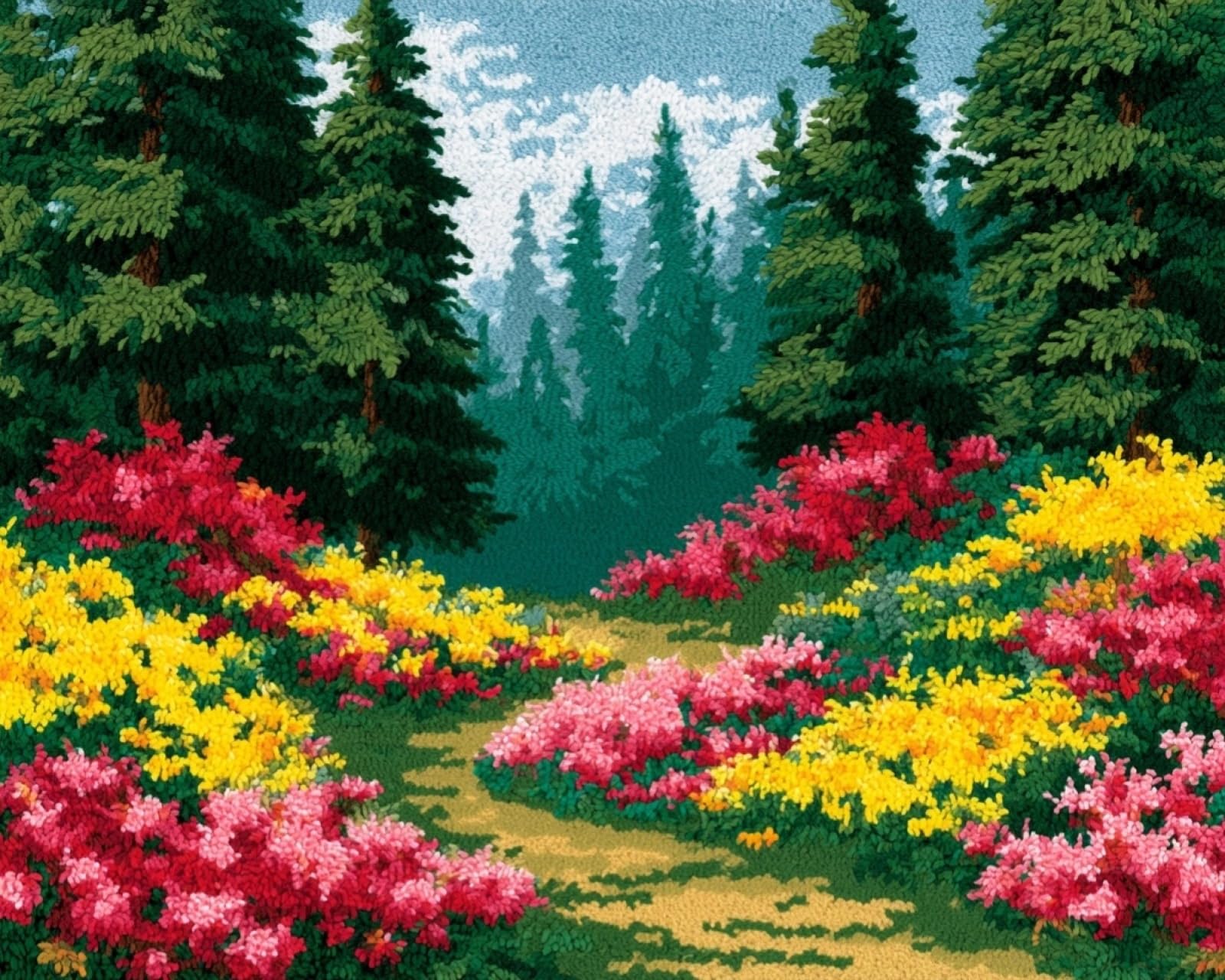 Wallphantom Latch Hook Kits for Adults Rug,Forest Flower Landscape