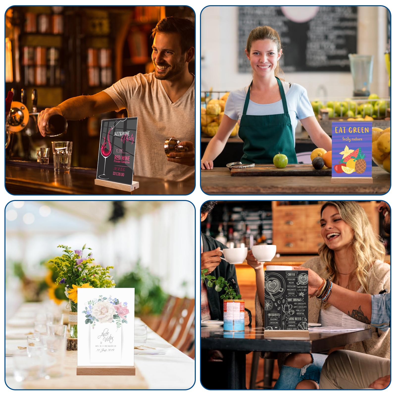 Support de table A5 : 6 supports pour affiches A5 en acrylique transparent, chevalet de table, support de menu de restaurant, présentoir pour menu de mariage, cadre photo, café, support de panneau