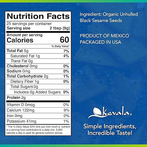 Miniatura 2 de Kevala Semillas de sésamo negras orgánicas crudas y descascaradas 1 libra