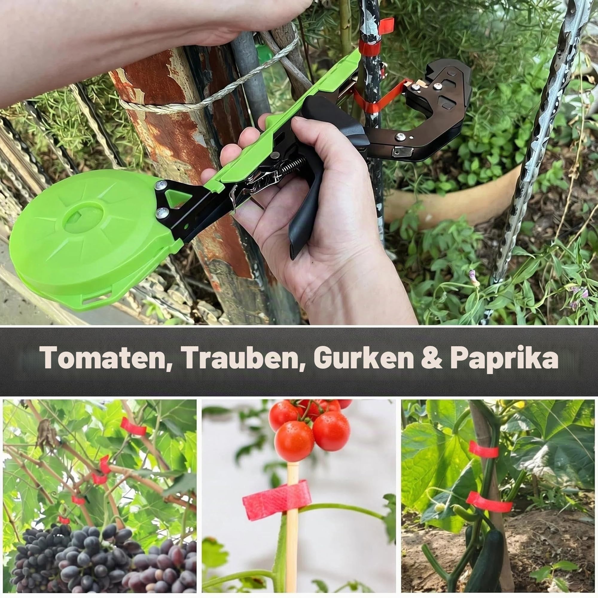 Professionelle Pflanzen Bindezange für Weinberg Tomaten Gurken, Pflanzenbindemaschine ideal für Gärtner und Landwirte, Grün/Schwarz