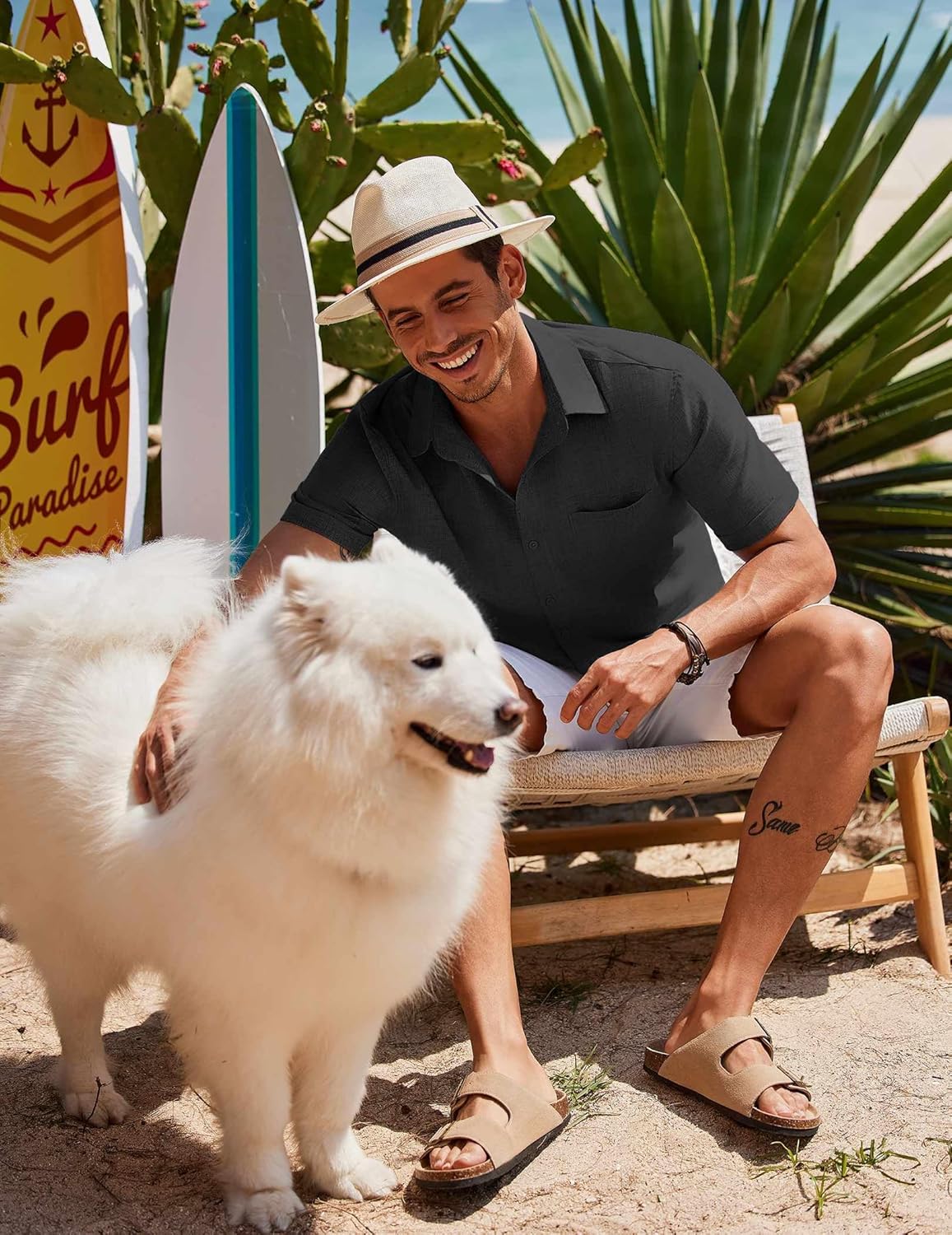 COOFANDY Men's Short Sleeve Button Down Shirt Casual Linen Shirts Summer Beach Vacation Shirt with Pocket - Image 2