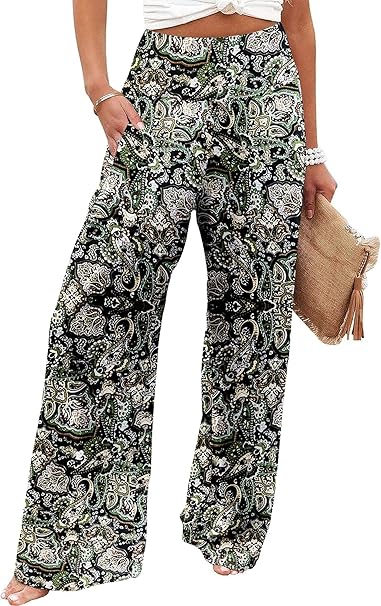 JZC Women's Palazzo Lounge Pants Casual Wide Leg Pants High Waist Flowy Toursers with Pockets