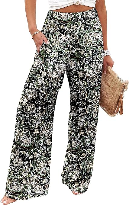 JZC Women's Palazzo Lounge Pants Casual Wide Leg Pants High Waist Flowy Toursers with Pockets