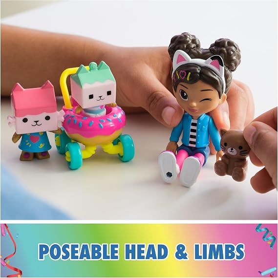 Gabby's Dollhouse, Kitty Care figure set, Gabby with 2 cat figures and stroller, ages 3 and up