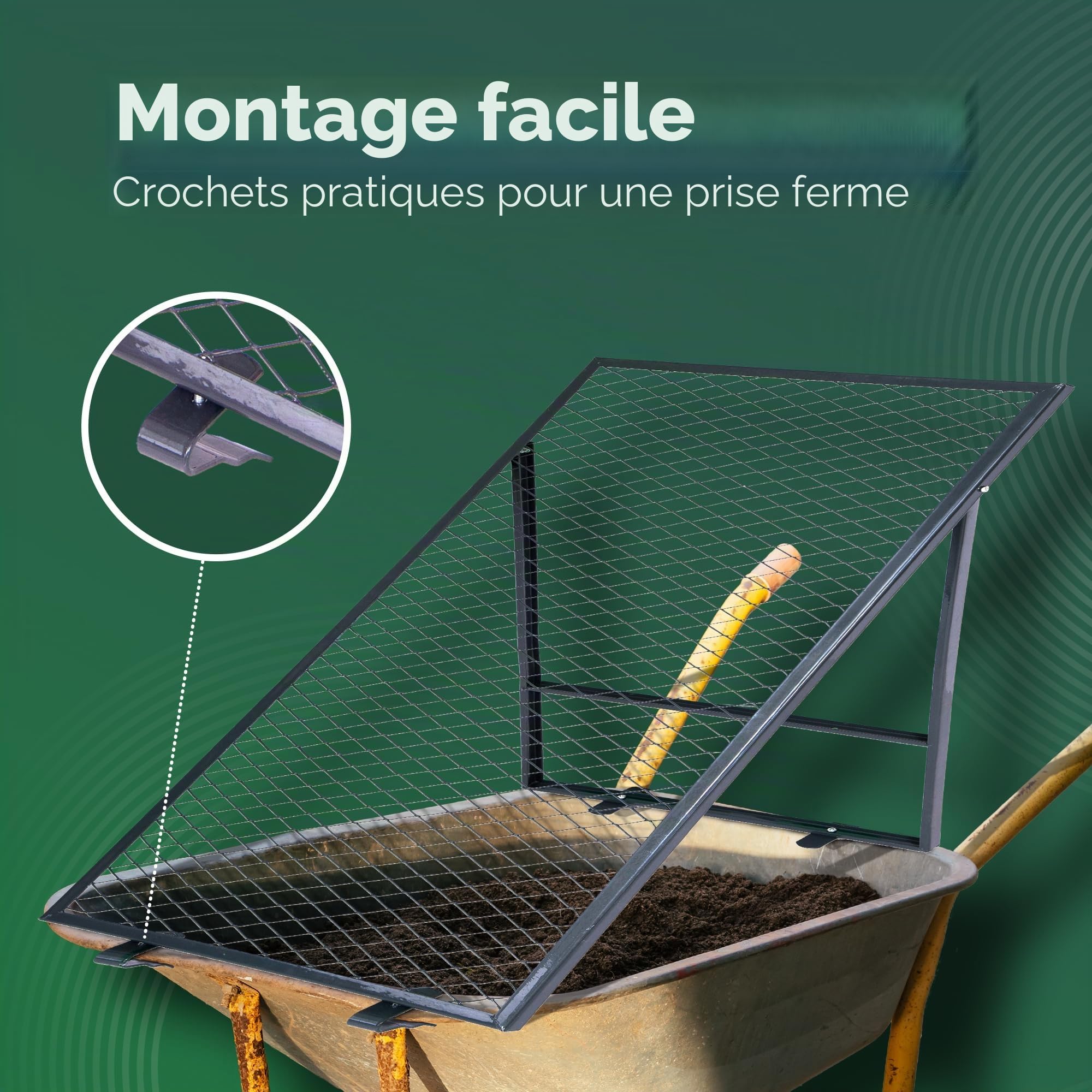 Novatool Tamis de sol pour brouette 100 x 50 cm, en acier revêtu par pulvérisation, grille de distribution pour terre, sable, compost, tamis de jardin, tamis en métal, tamis de terre, tamis à compost