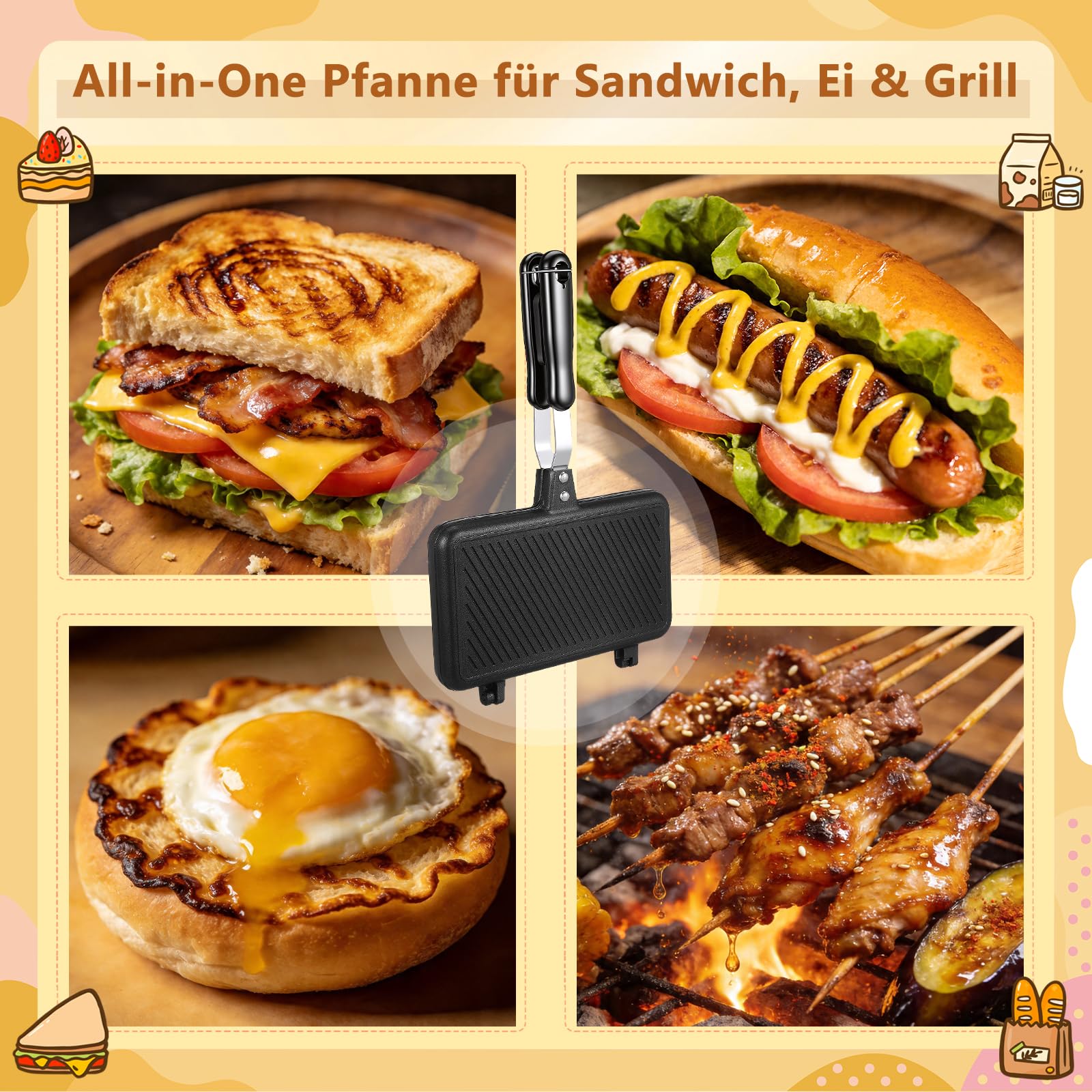 XL Doppelseitig Grillpfanne für Gaskocher, Tortillas Bratpfanne Aluminium Nichtstick Camping Outdoor (Schwarz)
