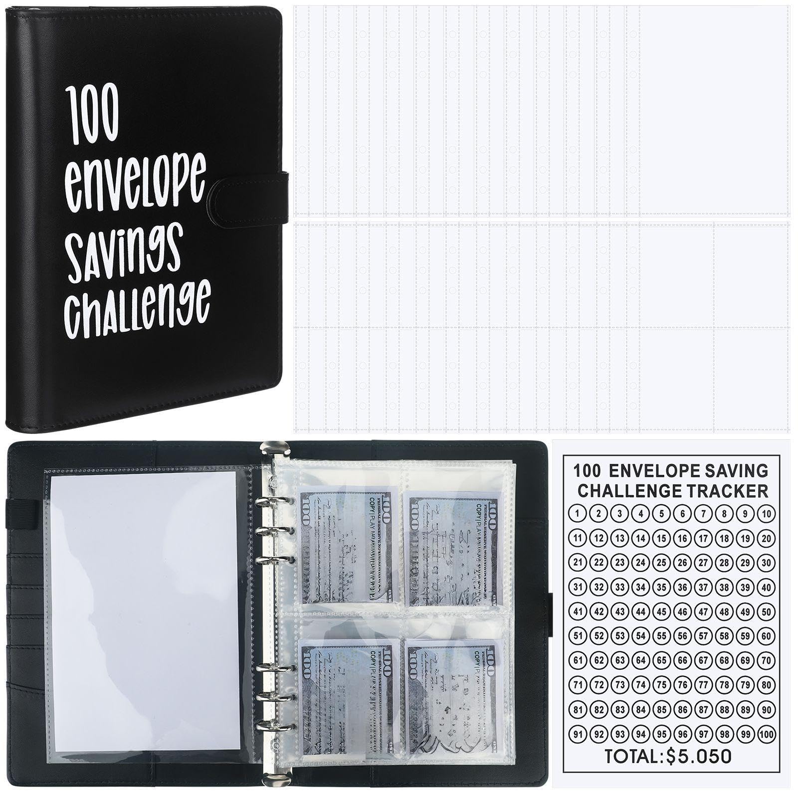 Jetec 100 Envelope Savings Challenge Binder, Money Savings Challenges Book, Easy and Fun Way to Save 5, 050, with Cash Envelopes Binder Organizer for