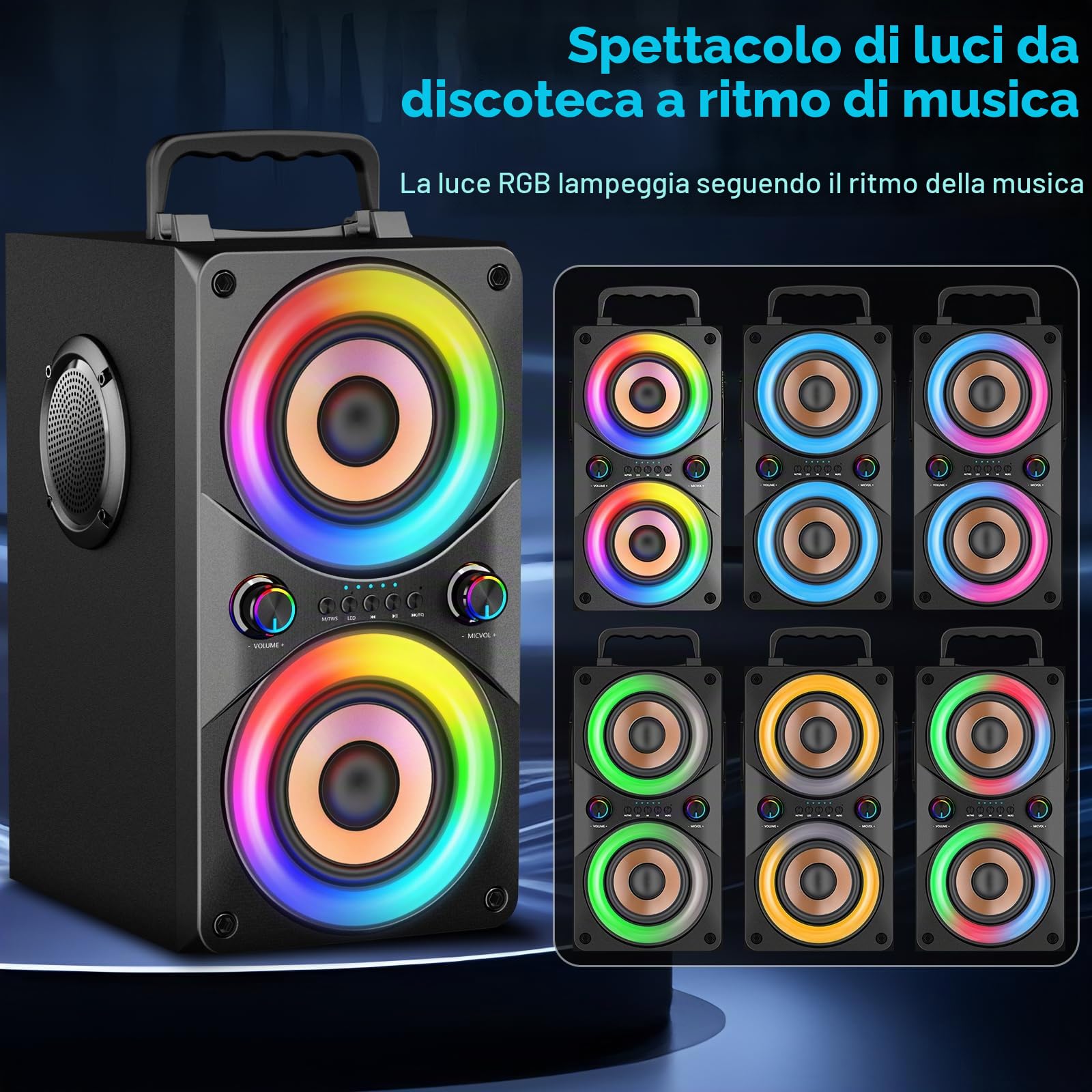 Cassa Bluetooth Potente da 100W, Altoparlante Wireless con TWS Stereo, Bassi Profondi, Cassa Portatile da Festa con Subwoofer e Luci LED