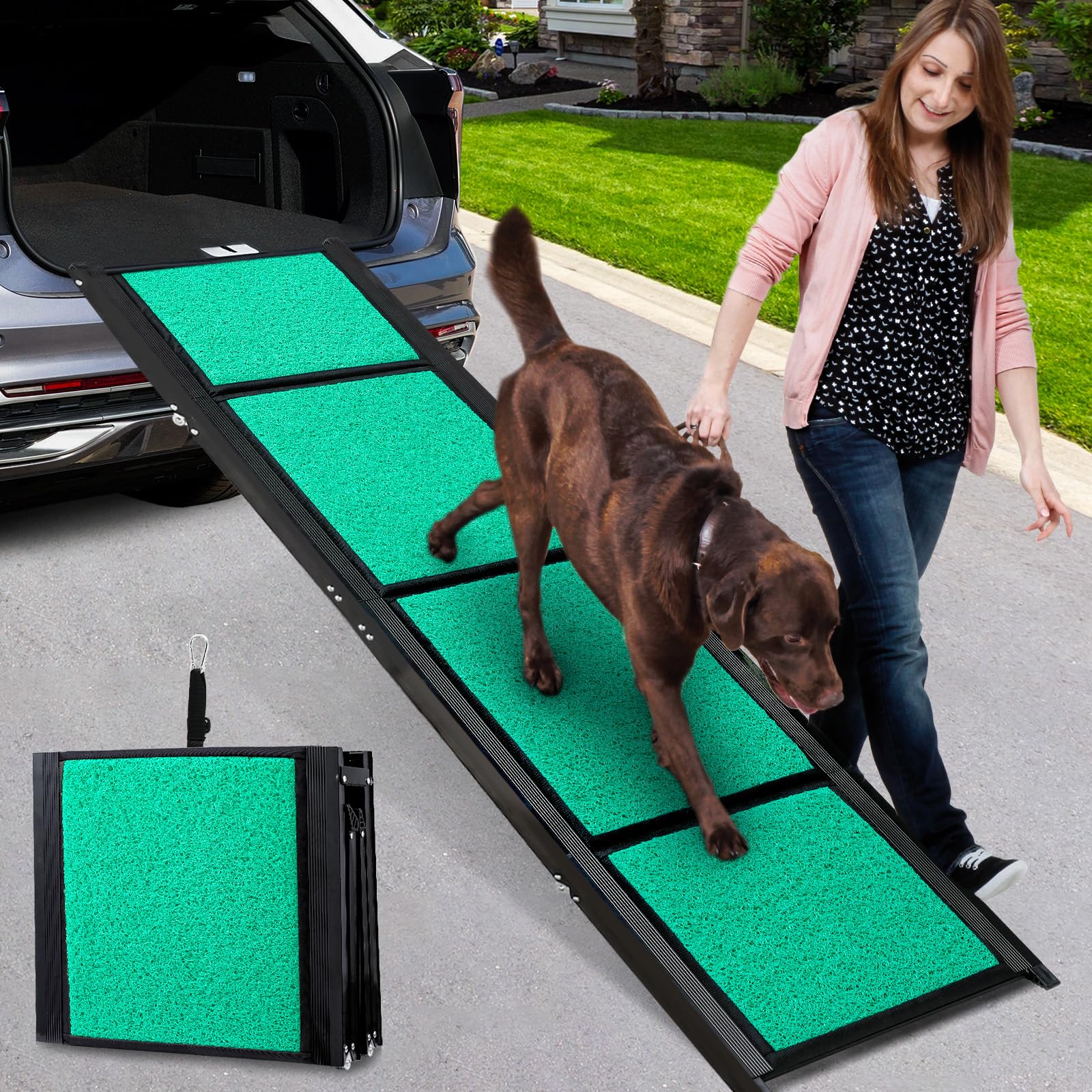 Extra Long 67" Dog Car Ramp for Large Dogs, Folding Dog Ramp with Anti-Slip Surface, Pet Stairs Ramp for Dogs to Get Into a Car,SUV,Truck & Outdoor Steps, Portable Ramp for Cars and SUV for 220lbs Dog