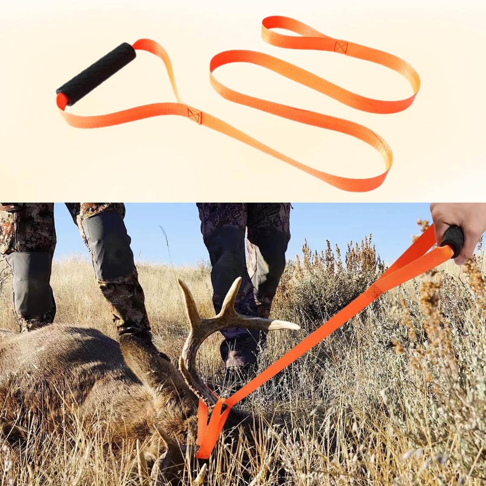 Cuerda De Arrastre Para Caza - Naranja, 150 Cm, Plegable, Multiusos Para Campo, Transporte De Piezas O Equipaje