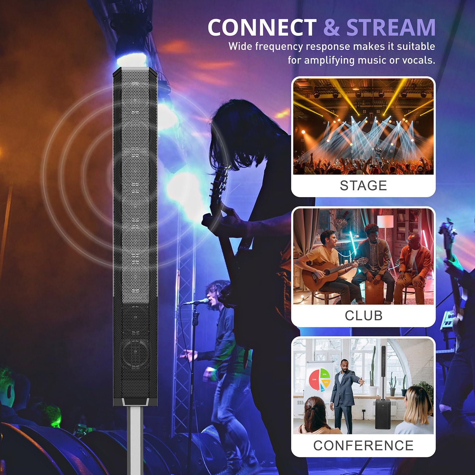 LOTAWAY EQ-1000 15" Column Line Array Speaker System 3600W Outdoor Indoor Portable PA Set with 4 Channel Mixer Powered Tower DJ Speakers Bluetooth Wireless with 15 inch Subwoofer for Party,Gigs,Club