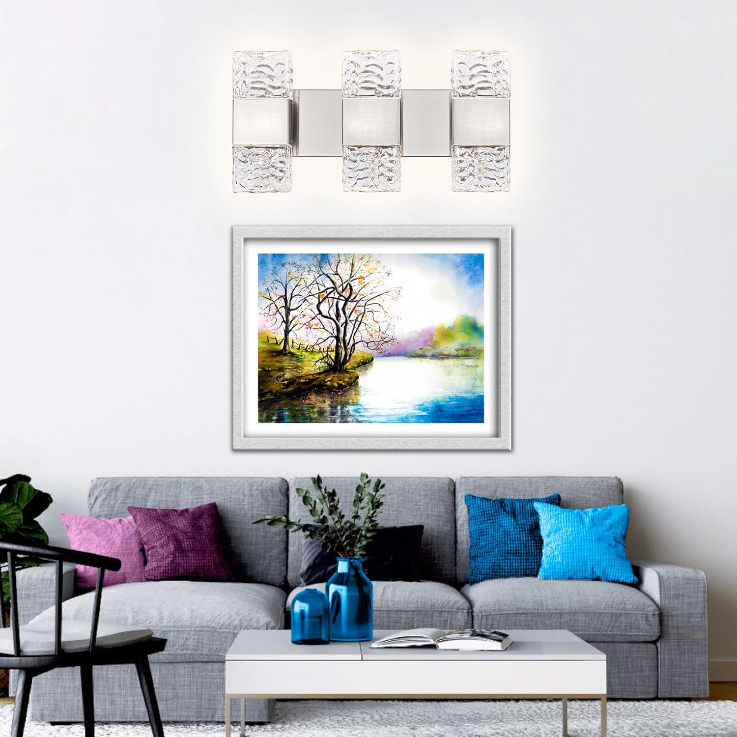 MELUCEE 3-Light Brushed Nickel Vanity Light Bar LED Bathroom Lighting Fixtures Over Mirror Dimmable Modern Wall Light with Crystal Column for Bath Restroom Powder Room, 3000K Warm Lighting