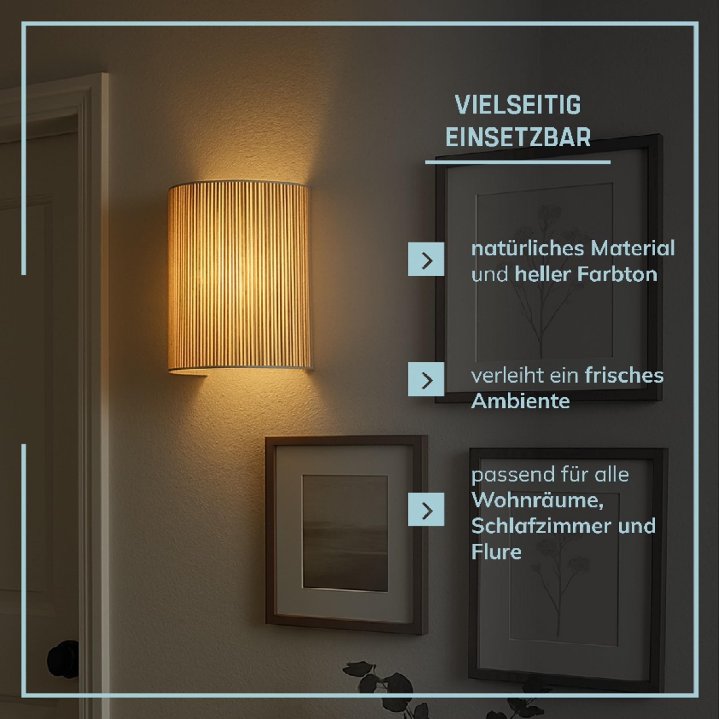 Lightbox Applique murale style nature - 26 x 23 cm - spot mural décoratif avec abat-jour en jonc de mer - dimmable uniquement avec variateur externe - pour le salon - douille E27 - en métal/jonc de