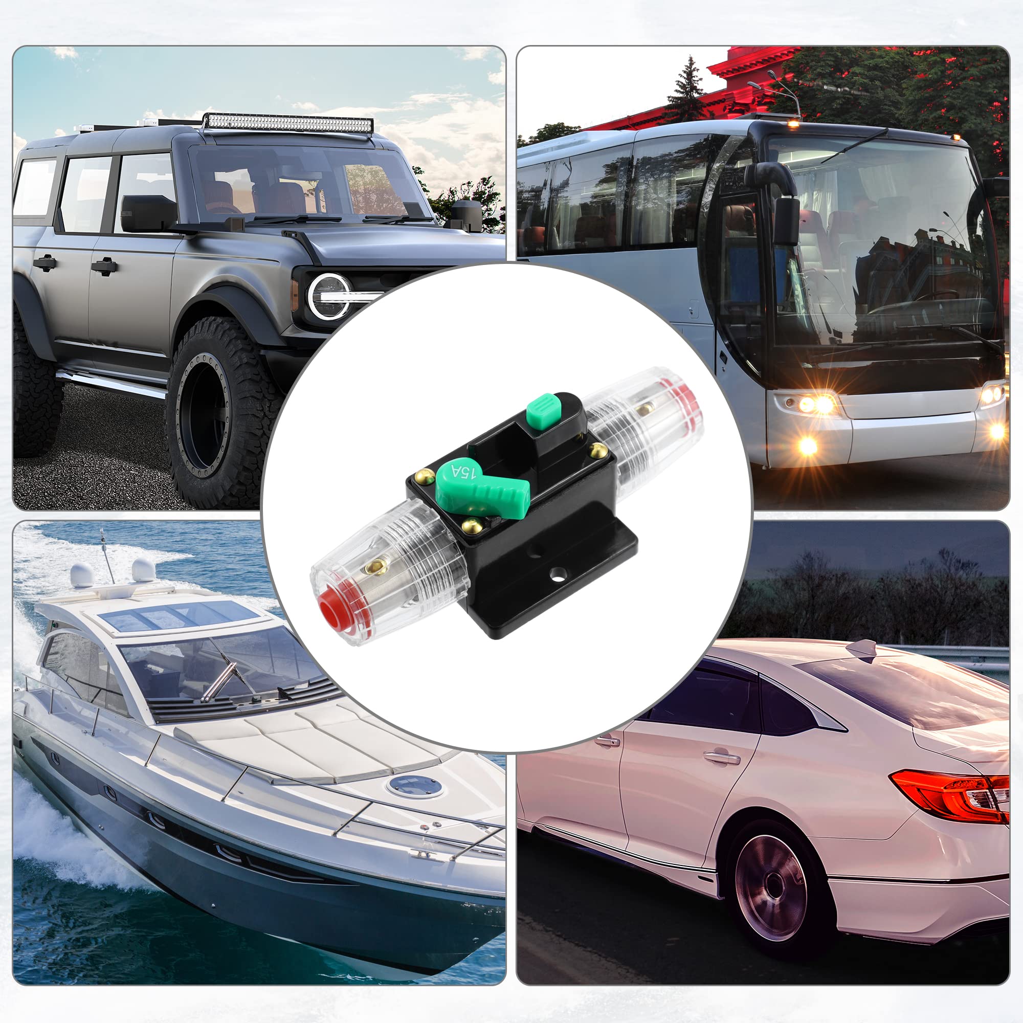 X AUTOHAUX Disjoncteur Réarmable 15A Noir Et Vert 2 Pièces Pour Voiture | Alliage & Plastique, 15A, 12-48V DC, 100x42x40mm, Bateau, Camion, Bus, RV, ATV, Protection Surtension, Réinit. Manuelle