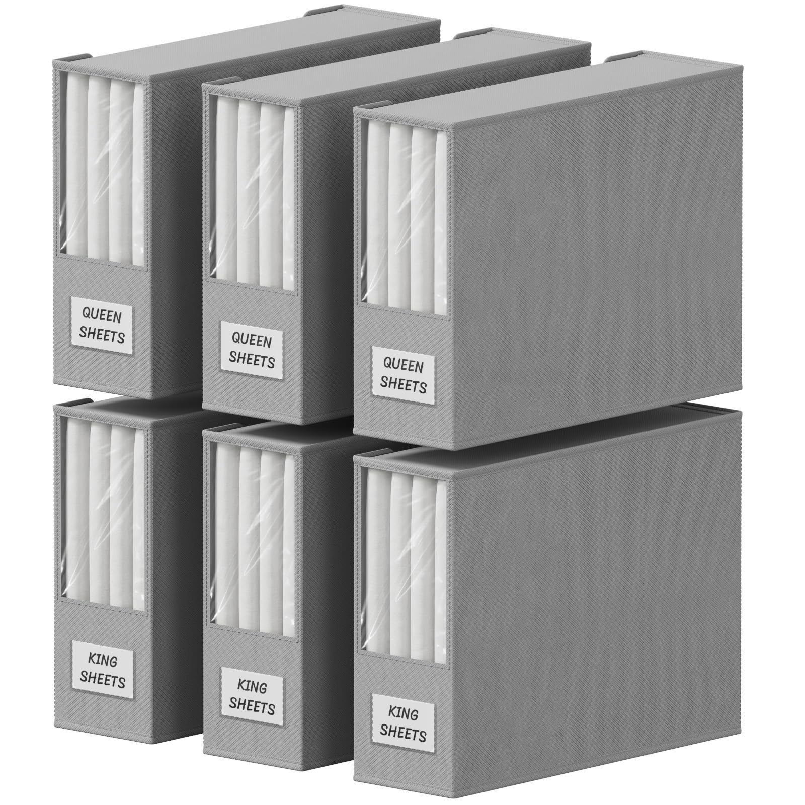 Lifewit Organizador de ropa de cama de 6 unidades, cajas de almacenamiento plegables, organizador de armario de tela con tapas, ventana transparente y etiqueta, para sábanas, juego de funda de edredón