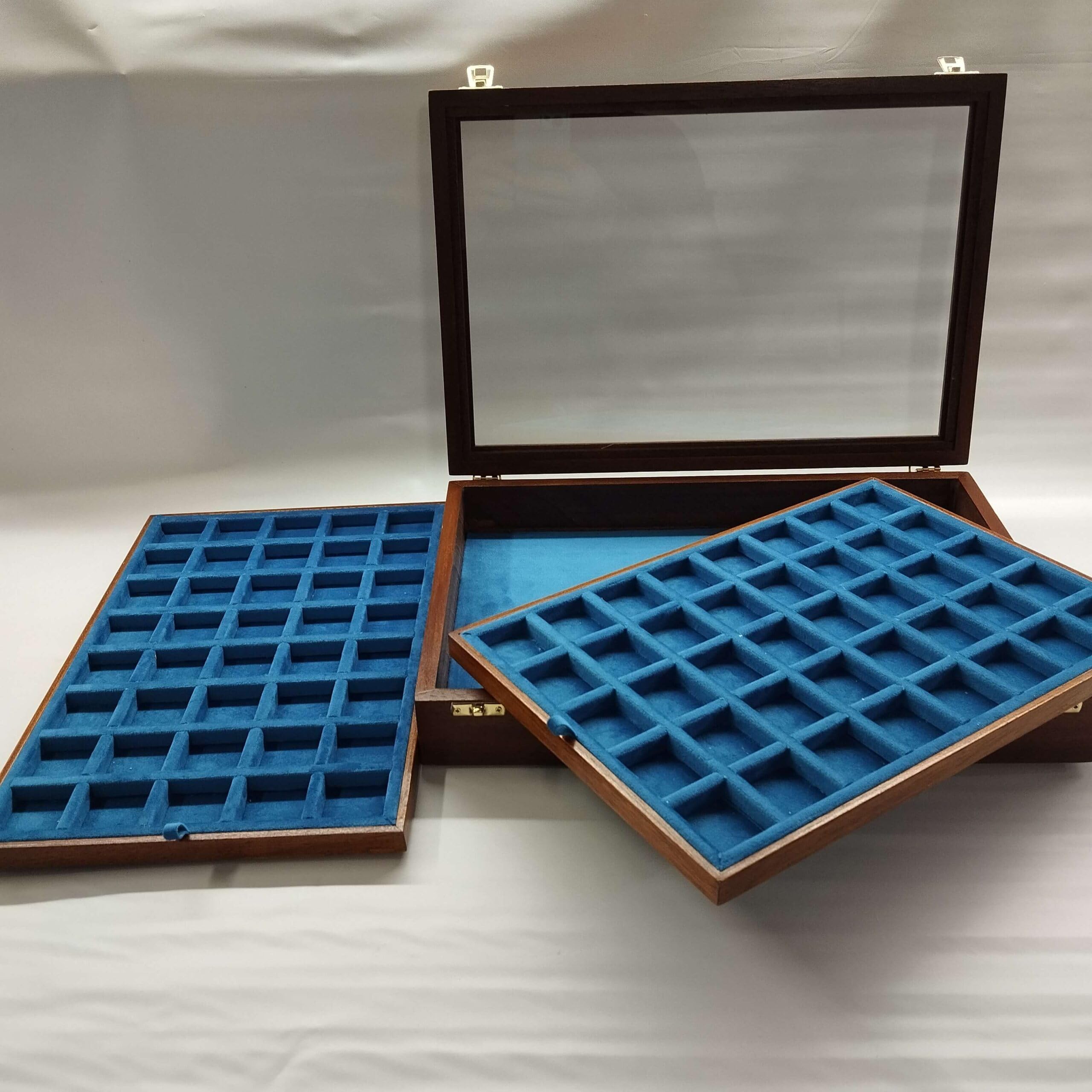 Caja para Monedas y medallas con 2 bandejas de Terciopelo, Madera Maciza Artesanal, numismática, Personalizable, Hecha a Mano en Italia