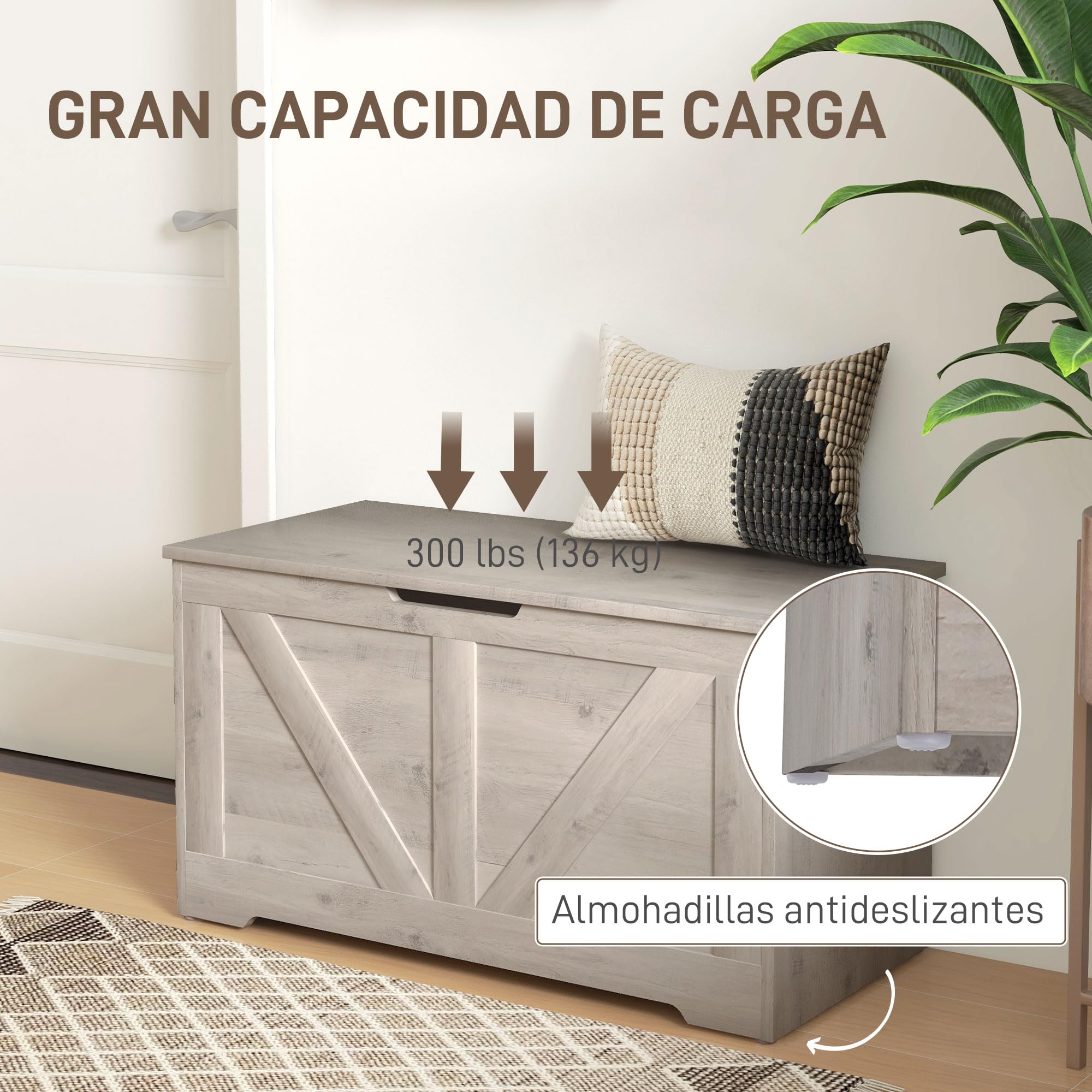 HOMCOM Baúl de Almacenaje para Dormitorio 100 L Banco de Almacenaje con Tapa Bisagra de Seguridad para Pasillo Salón 80x40x45 cm Gris