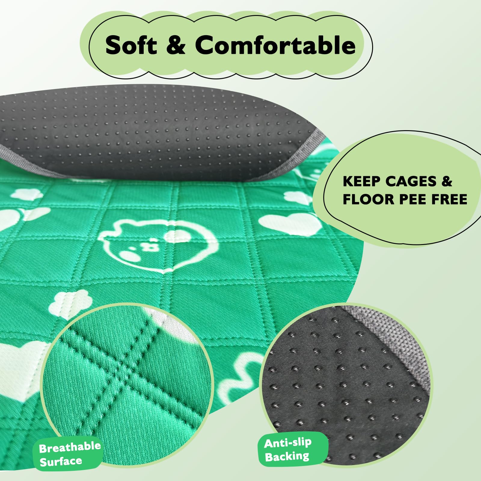 Lot de 4 tapis lavables pour cage de cochon d'Inde, imperméables, réutilisables et antidérapants, super absorbants pour petits animaux, lapin, hamster, rat (vert, 61 x 45,7 cm)