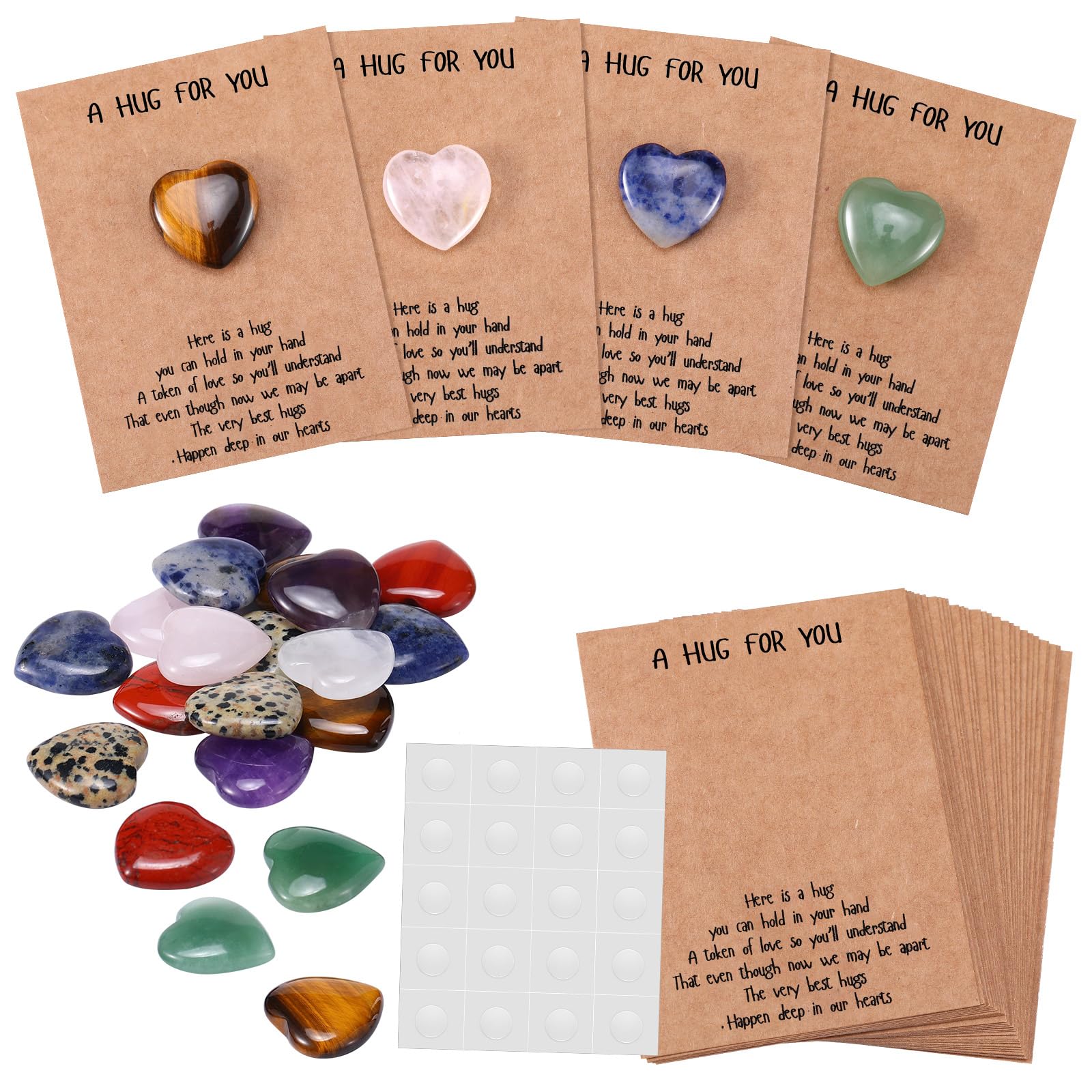 40 Sets Pocket Hug Token Christmas Gift Bulk Hug Cards with Heart Shape Natural Stones Keepsake Exchange Relationship Cards for Colleagues Family Distance Social Celebration of Life(Classic)