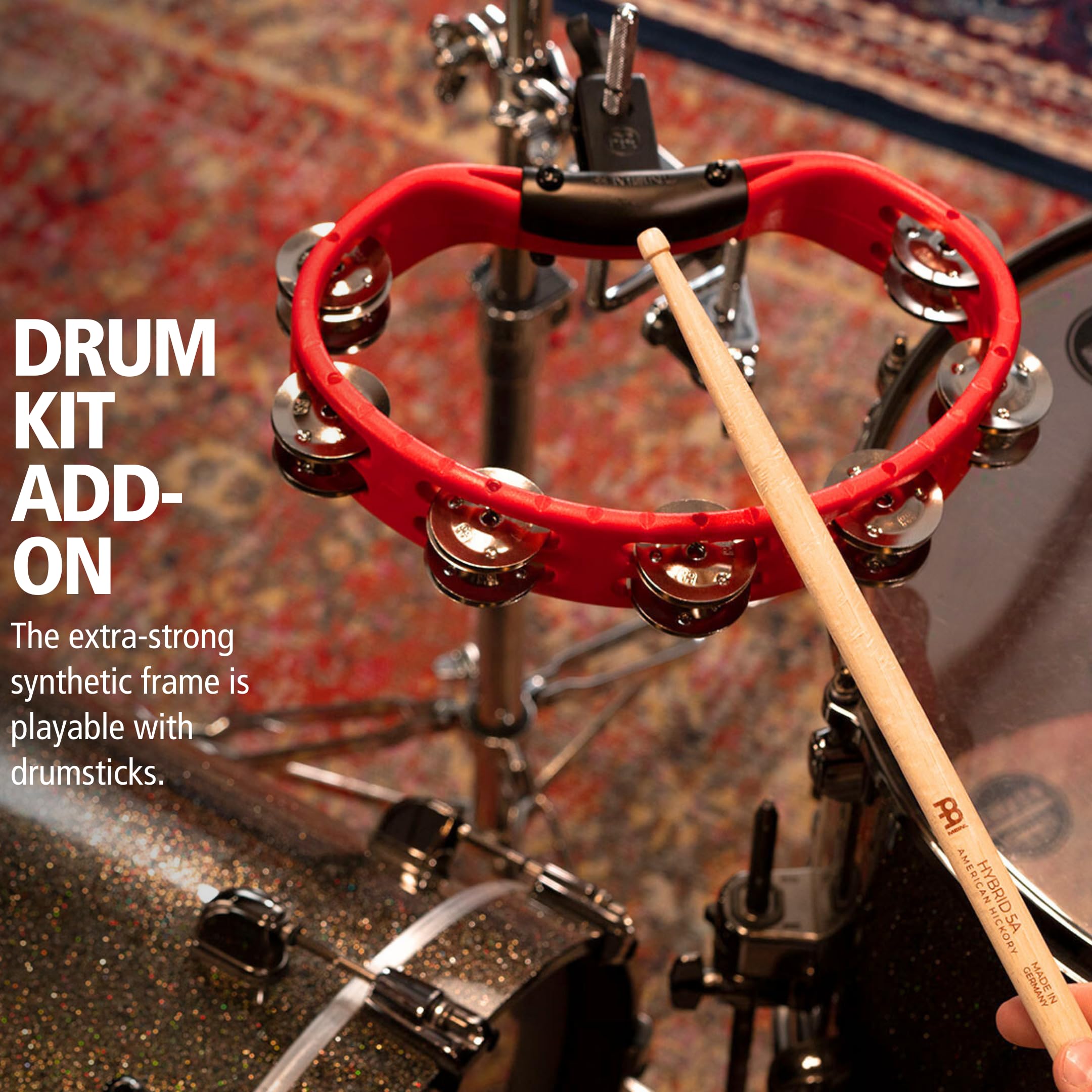 Meinl Percussion Headliner Mountable ABS Tambourine, Rot (HTMT2R) | Tamburin mit 2 Reihen Jingles, mit Halterung, ABS Kunststoff und Stahl