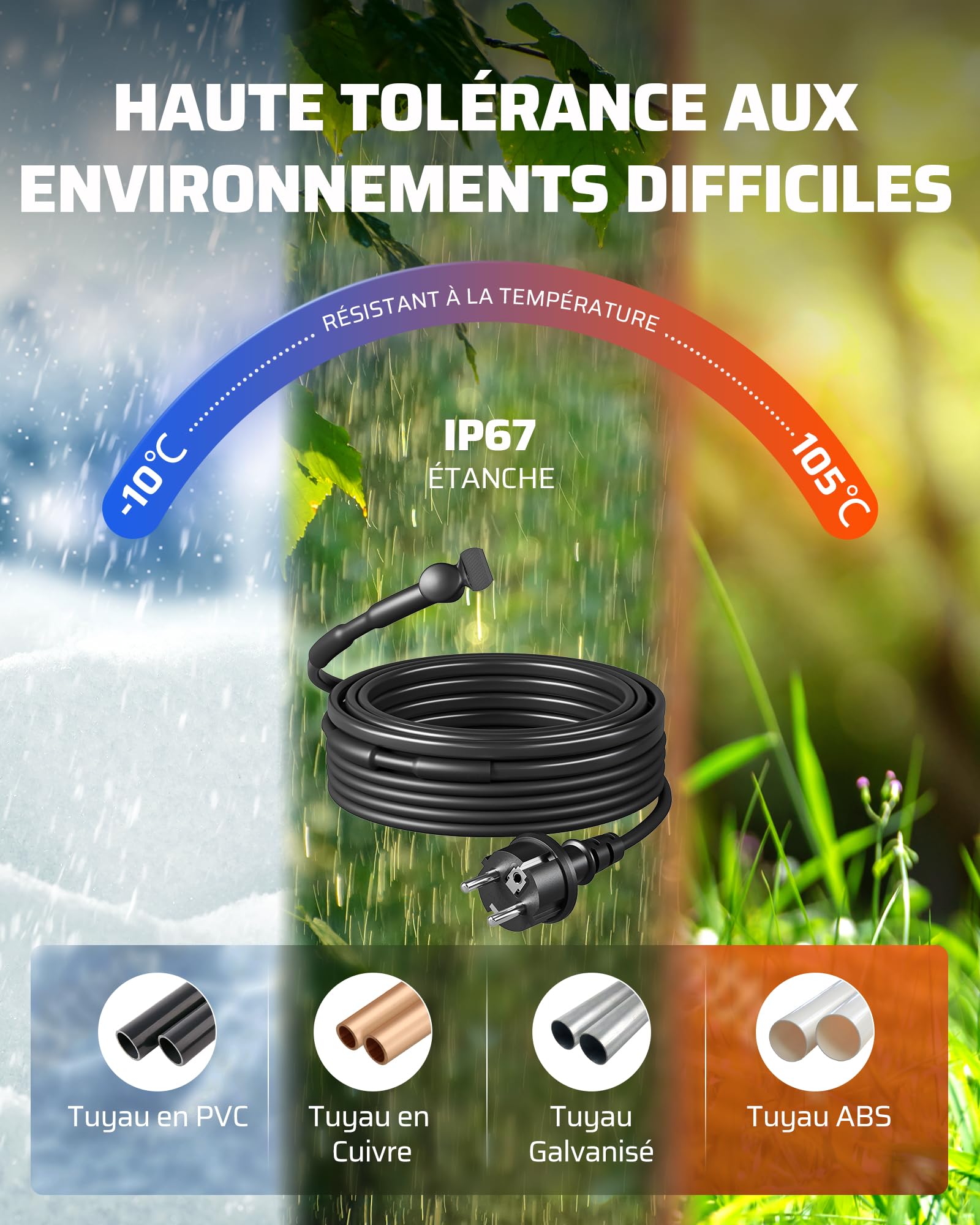 DEWENWILS Câble chauffant 230 V 6 m antigel IP67