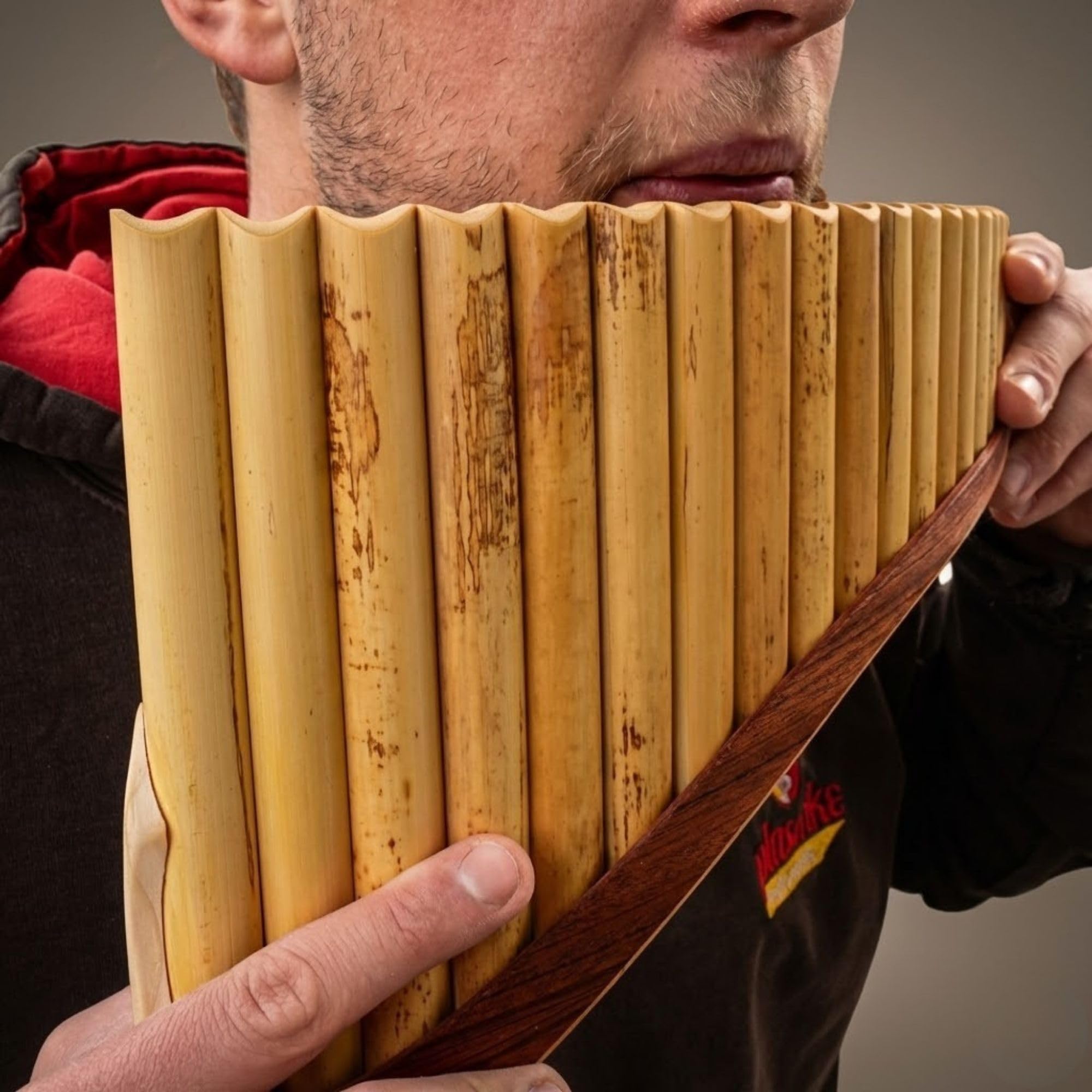 Plaschke - Flûte de pan en bambou - Avec 20 tubes, Do majeur, lanières en bois, étui et livret - Fabriquée à la main - Instruments du Tyrol du Sud / Italie