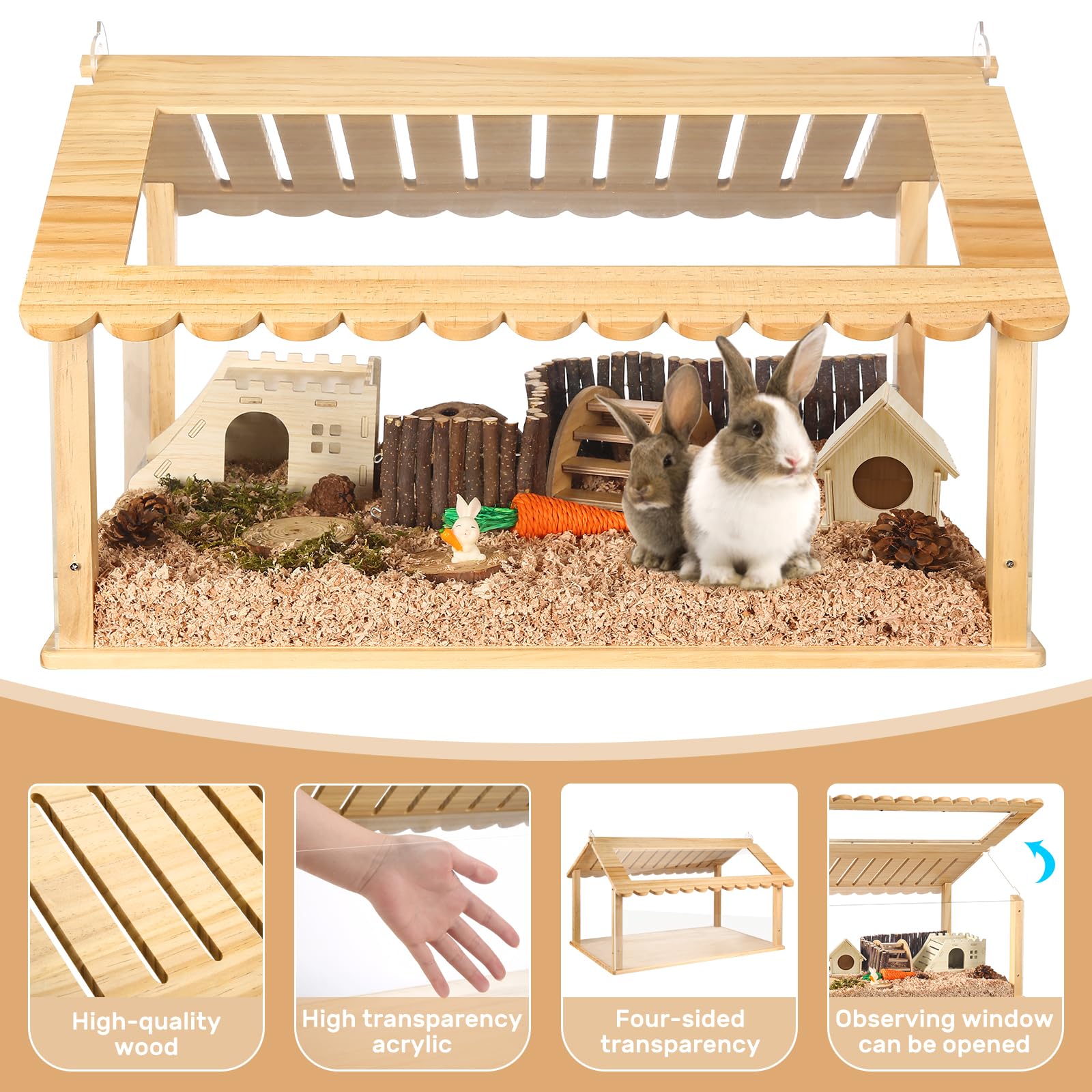 Jaula acrílica para hámster de 24 Pulgadas con 2 Casas pequeñas para hámsteres, jaulas de cobayas, de Larga duración, fácil de Limpiar, diseño de visión Clara para Mascotas pequeñas activas