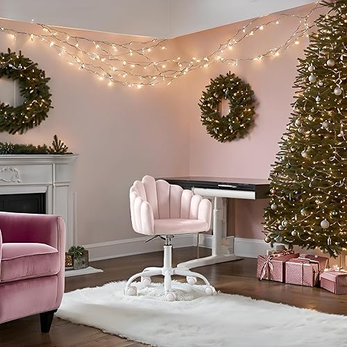 Miniatura 7 de LukeAlon Bonita silla de escritorio giratoria para niños, silla de estudio de terciopelo con ruedas y brazos, cómoda silla tapizada de altura