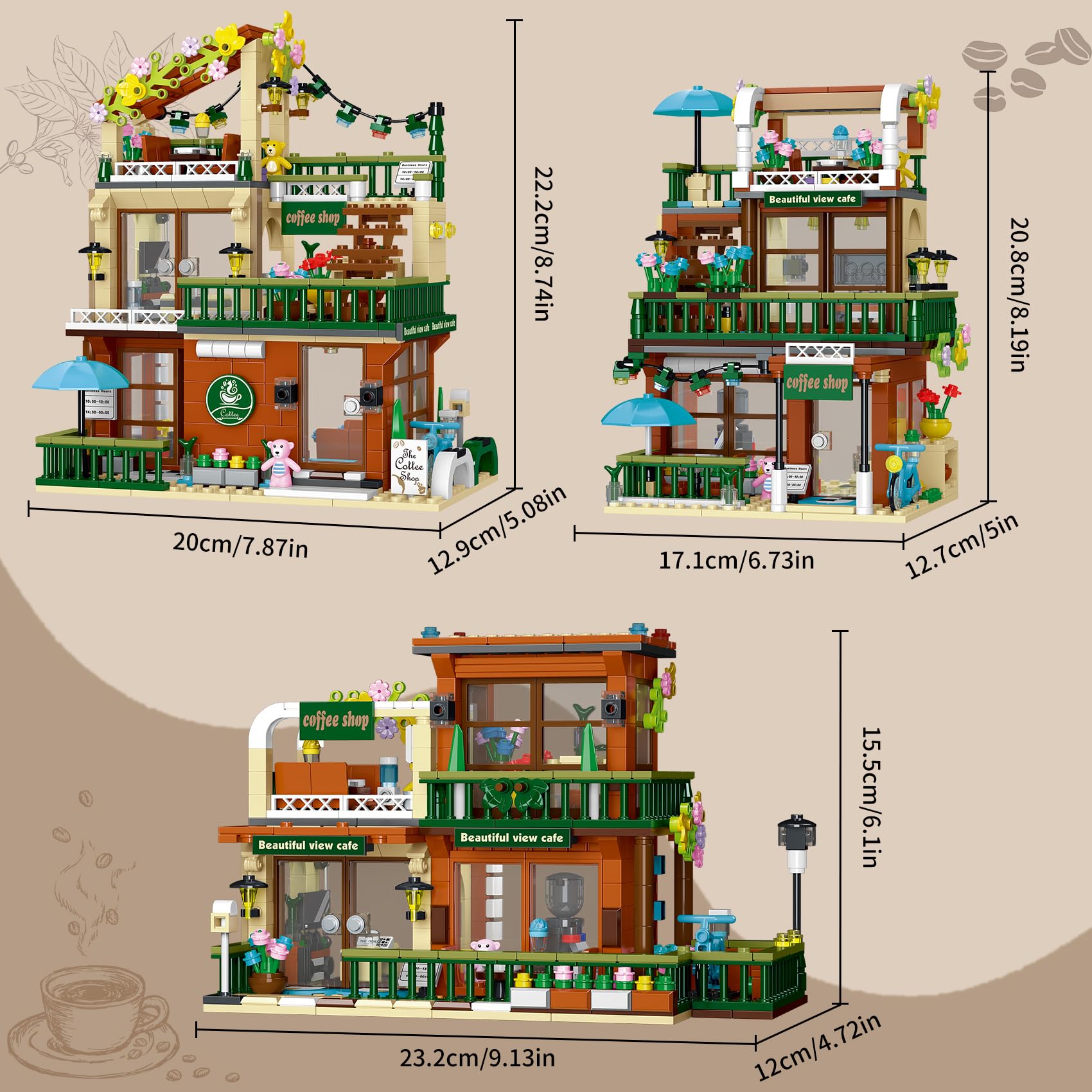 Geniteen Building Blocks Set, 3-in-1 Cafe Shop 875PCS MOC Creative House Model DIY Toy, Street View Building Toy for Teens Adults - Image 4
