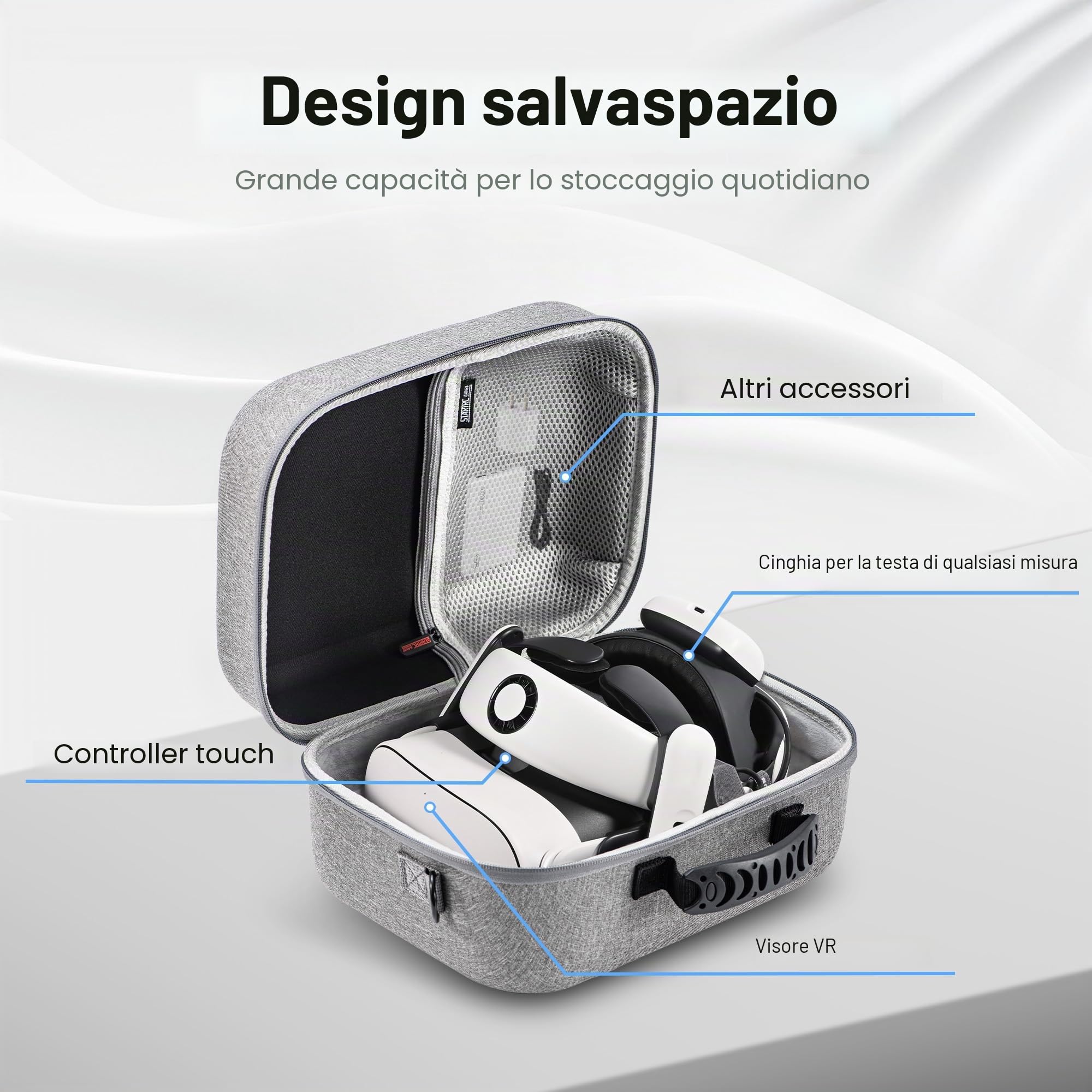STARTRC GAMES Grande Custodia da Trasporto per Meta Quest 3S, Compatibile con BOBOVR S3 Pro/Kiwi Design Battery Head Strap e Altri Accessori, Custodia e Fodera Morbida per Oculus Quest 3S