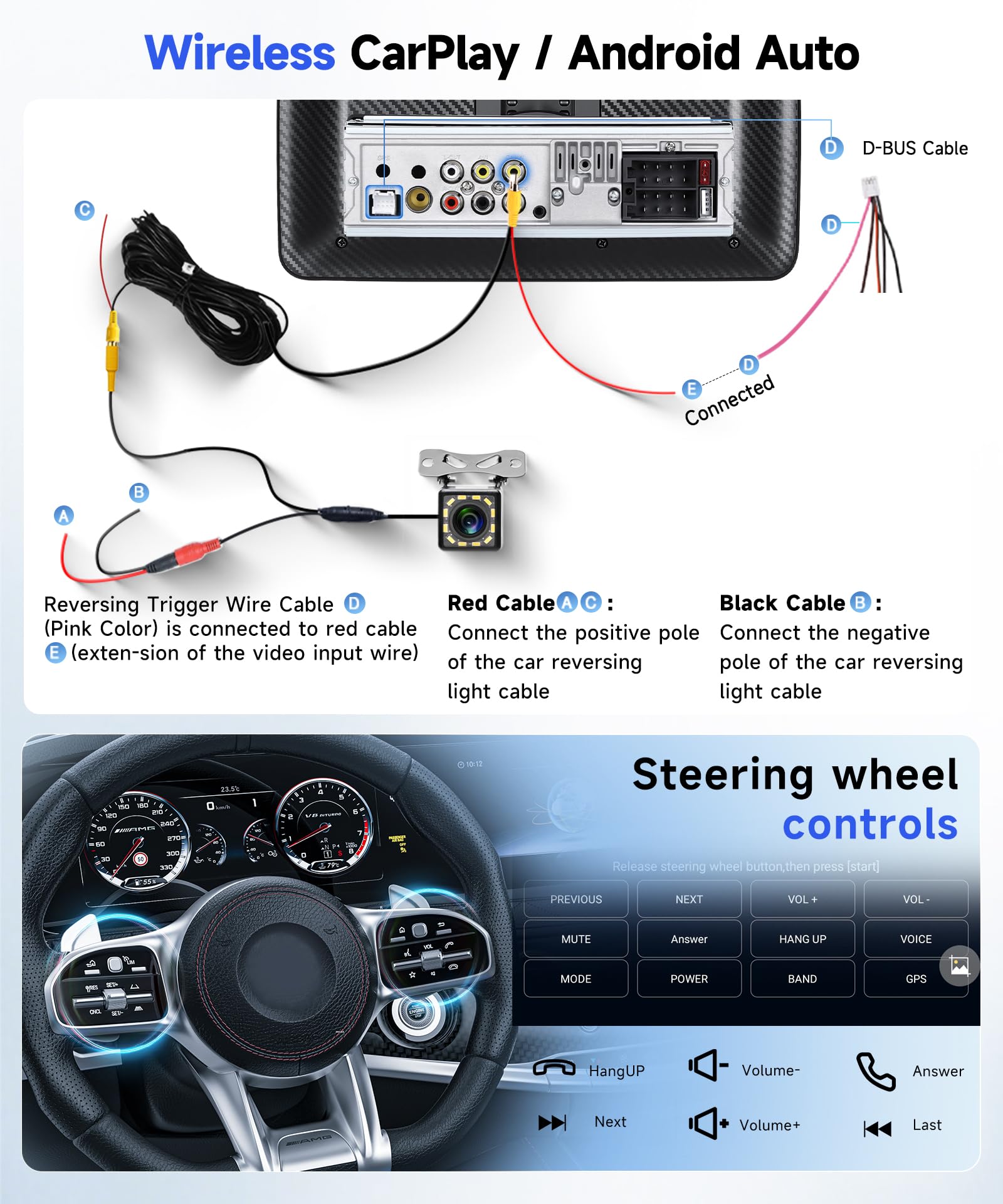 Hodozzy 1 Din RDS Stereo Auto con Schermo Rimovibile e Girevole IPS da 10,1" con USB Tipo C, Wireless CarPlay e Android Auto Autoradio con Bluetooth 5.2/EQ/SWC + Telecamera Posteriore