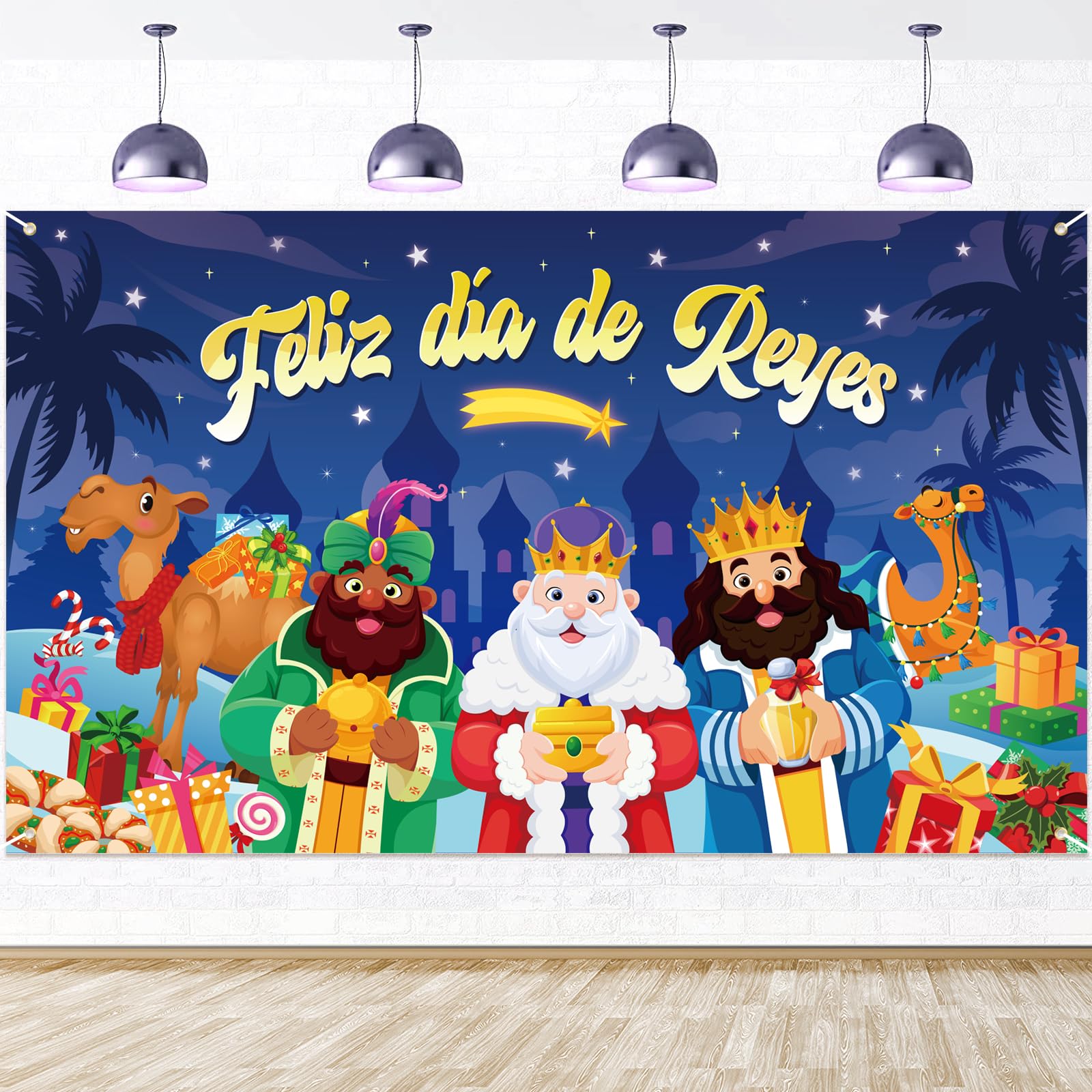 DPKOW Feliz día de Reyes Pancarta para Navidad Reyes Magos Decoración, Pancarta de Fondo para Navidad Reyes Magos Interior Exterior Decoración, Reyes Magos Cartel Pared Casa Decoración, 185 * 110cm