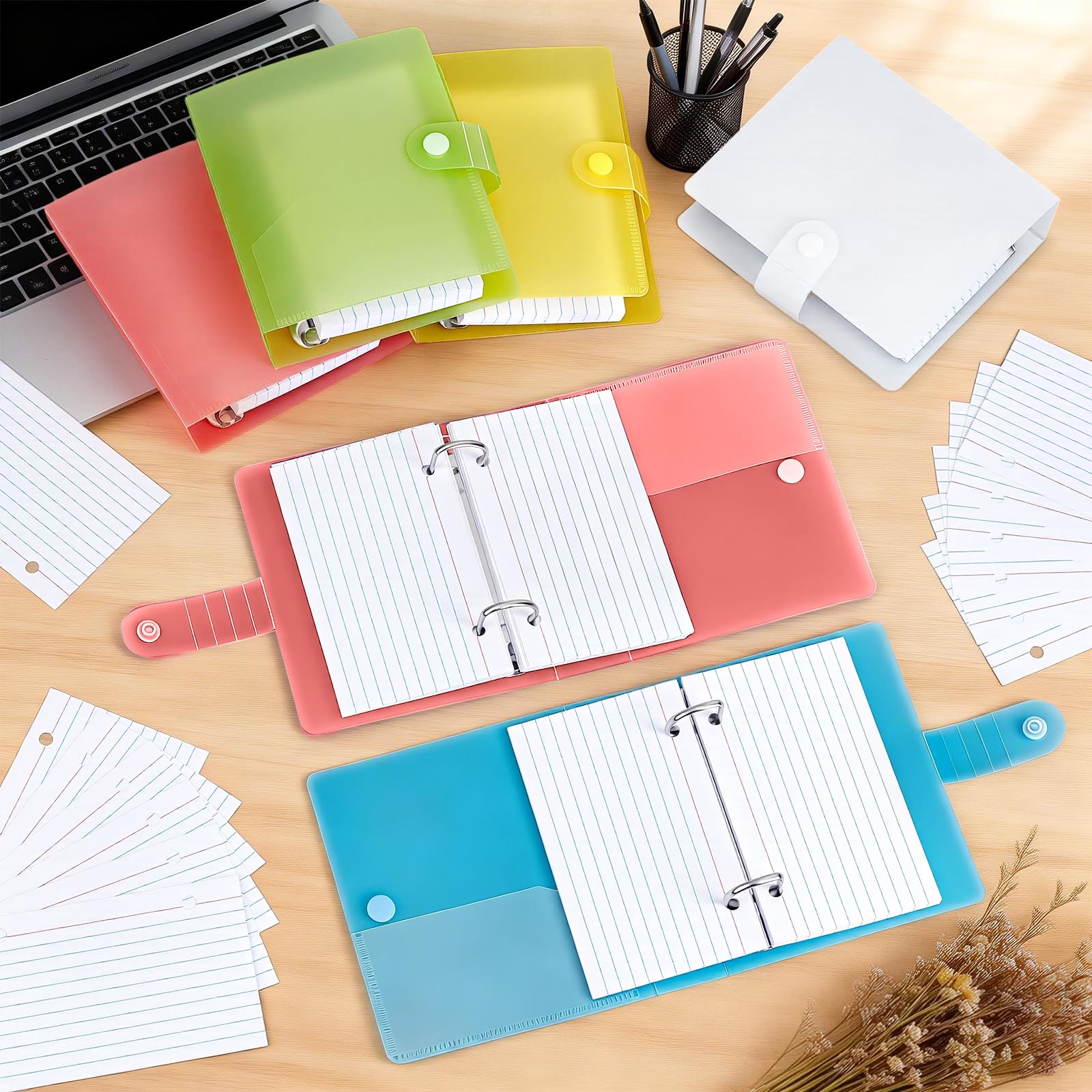 Lot de 12 classeurs de cartes d'index avec intercalaires, 6 couleurs, couverture en plastique avec cartes d'index lignées, dossier organisé pour l'école, la salle de classe, le bureau, le