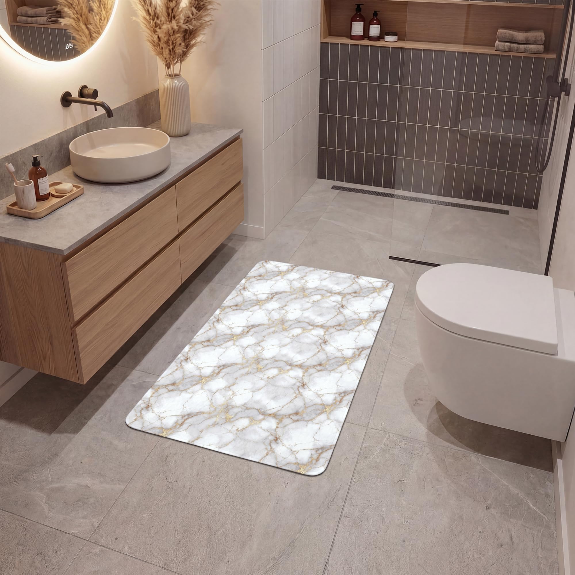 Alfombra De Baño Rectangular 60x90 cm Bathroom Bath Mat Lavable Tapete Antideslizante Alfombras Ducha Decoracion Alfombrilla Blanco - Oro - Mármol - Gris
