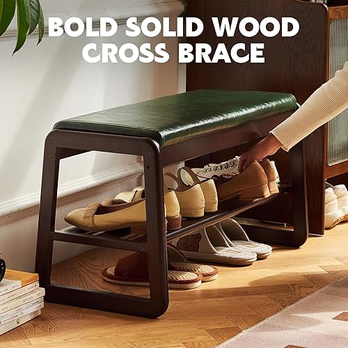 Miniatura 6 de Banco de zapatos de madera maciza, banco de entrada de almacenamiento de madera de 2 niveles, banco de almacenamiento pequeño, banco de entrada,