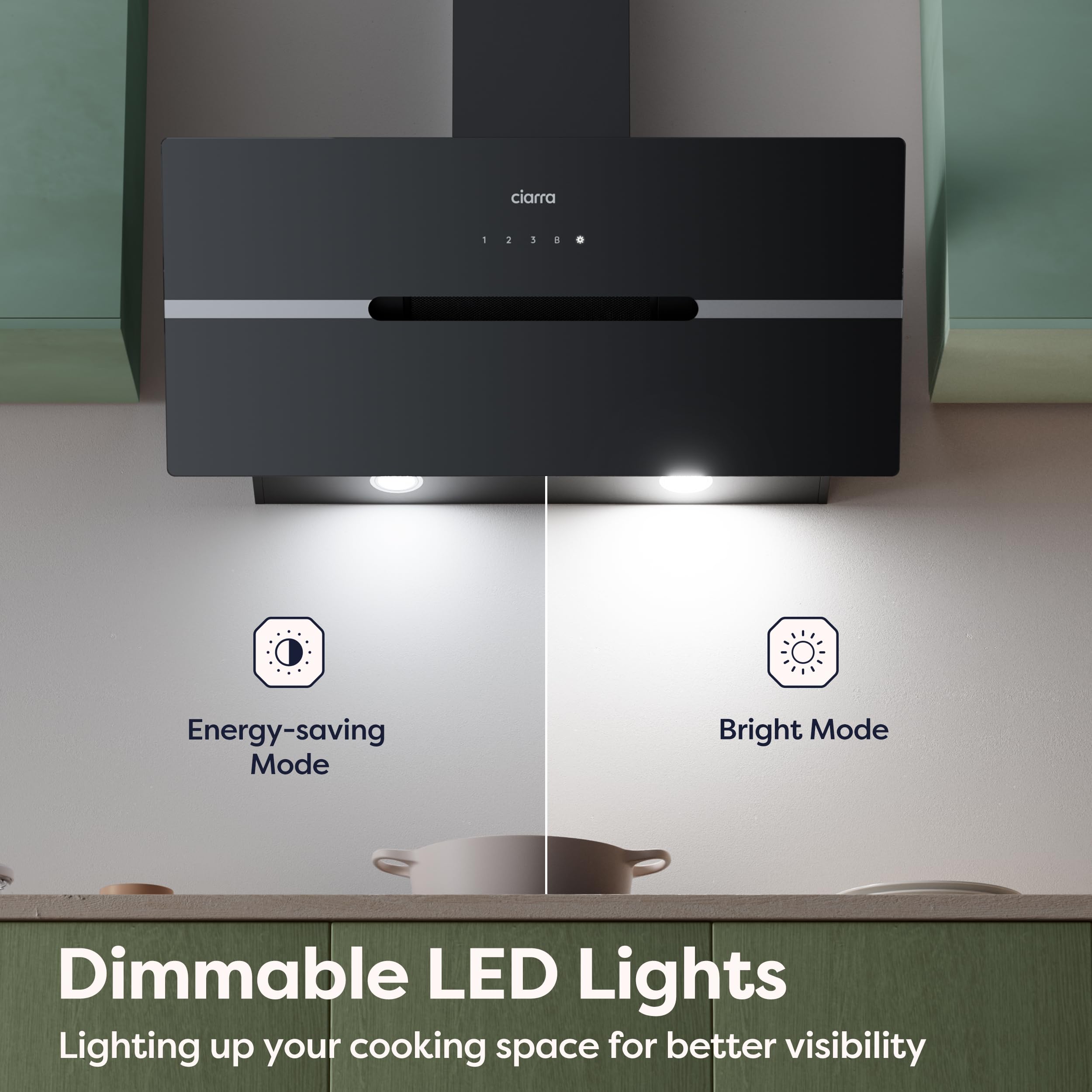 CIARRA CBCB9736F Hotte Aspirante Inclinée 90 cm 650m³/h - Classe A+++ - Filtre à Charbon Inclus - WiFi & Commande Tactile- 3 Vitesses et Fonction Boost - LED Dimmable - Noire