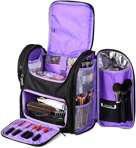 Miniatura 9 de BYOOTIQUE Mochila de maquillaje de lados suaves, portátil, organizador de almacenamiento de cosméticos de peluquería de viaje con aislamiento de