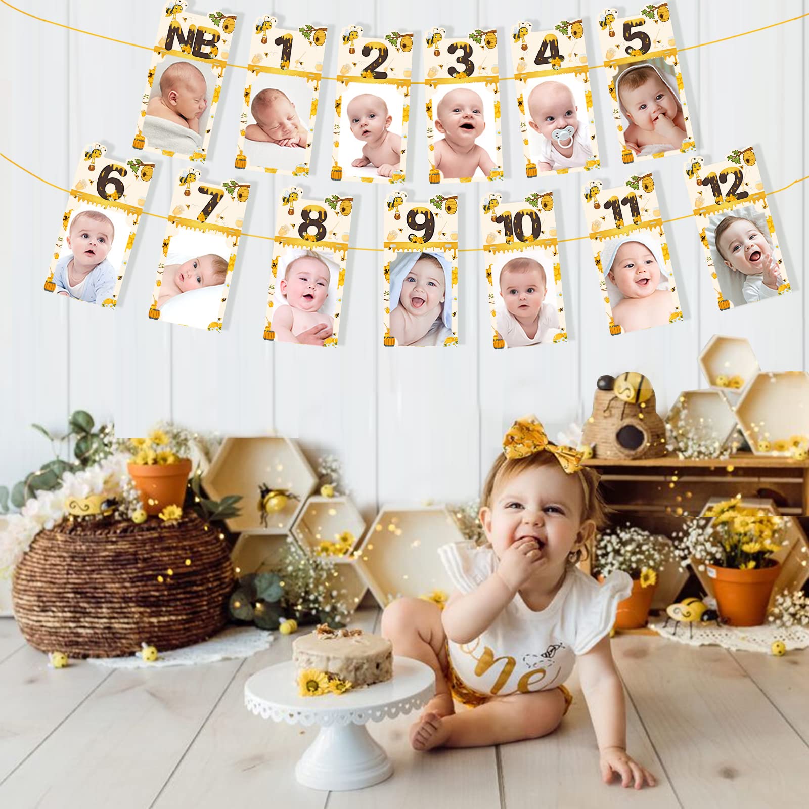 Gold Happy Bee Day Banner | Bienen-Thema Baby Shower & Geburtstagsdeko | Schwarz-goldenes Banner Zum Aufhängen