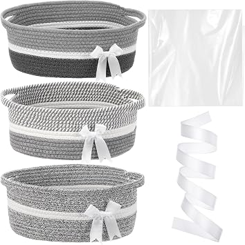 Colingmill 3 Pack Small Empty Gift Baskets, Gray