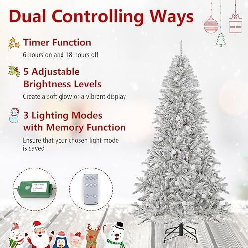 Vista 103 de Goplus 7.5ft Pre-lit Artificial Christmas Tree, Hinged Premium Spruce Xmas Full Tree with 1346 PVC Tips, 400 LED Lights, Folding Metal Stand, for