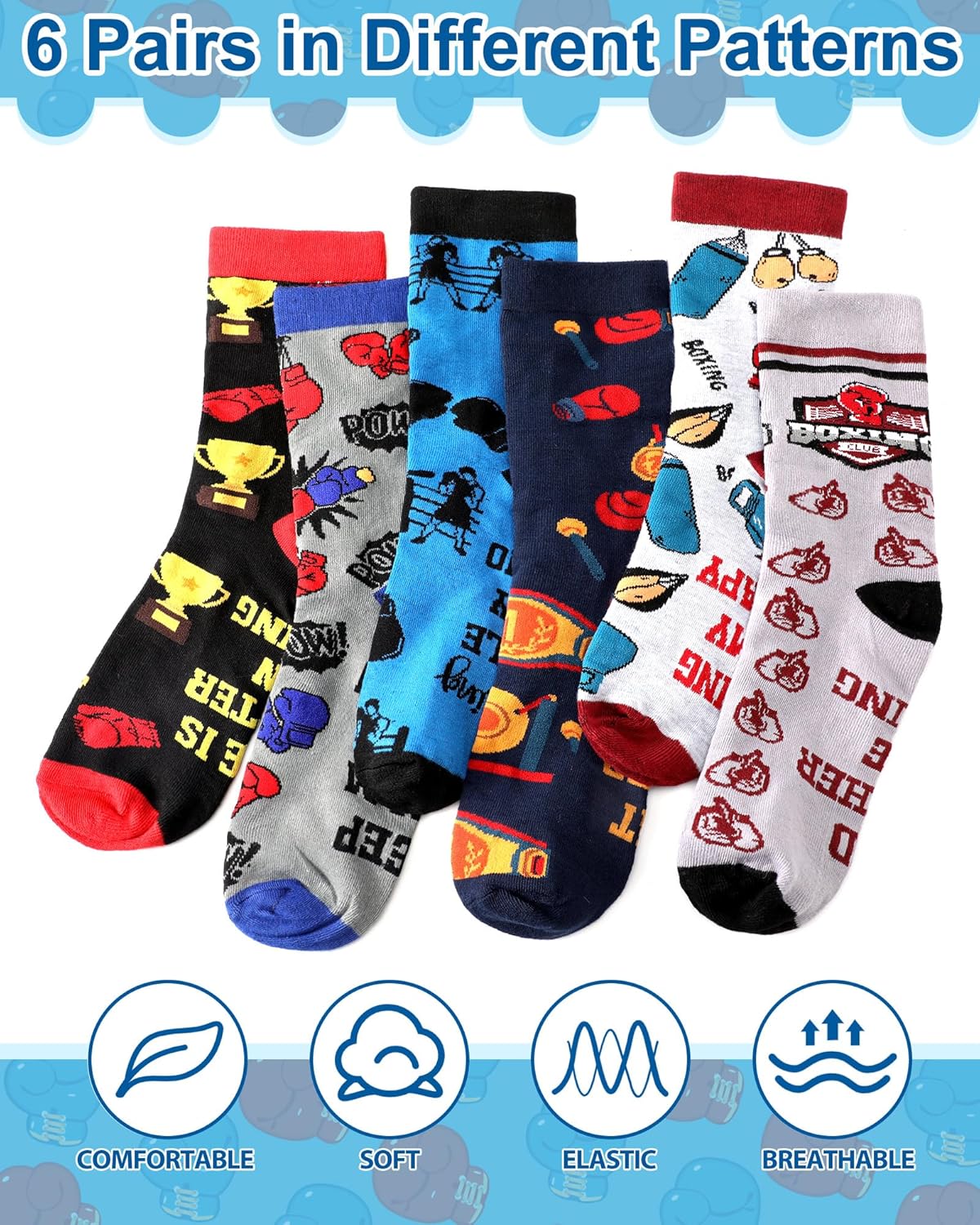 6 Pairs Novelty Sports Gifts for Men Cotton Crew Socks Birthday Gift for Wrestling Swim Fencing Boxing Lover - Image 2