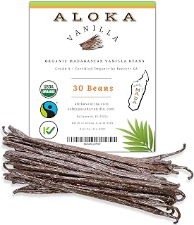 30 Count Organic Madagascar Vanilla Beans – Grade A Bourbon Pods | Gourmet Whole Vanilla Beans for Baking, Cooking, Extract Making | Rich Aroma, Premium Flavor, Non-GMO, Vegan